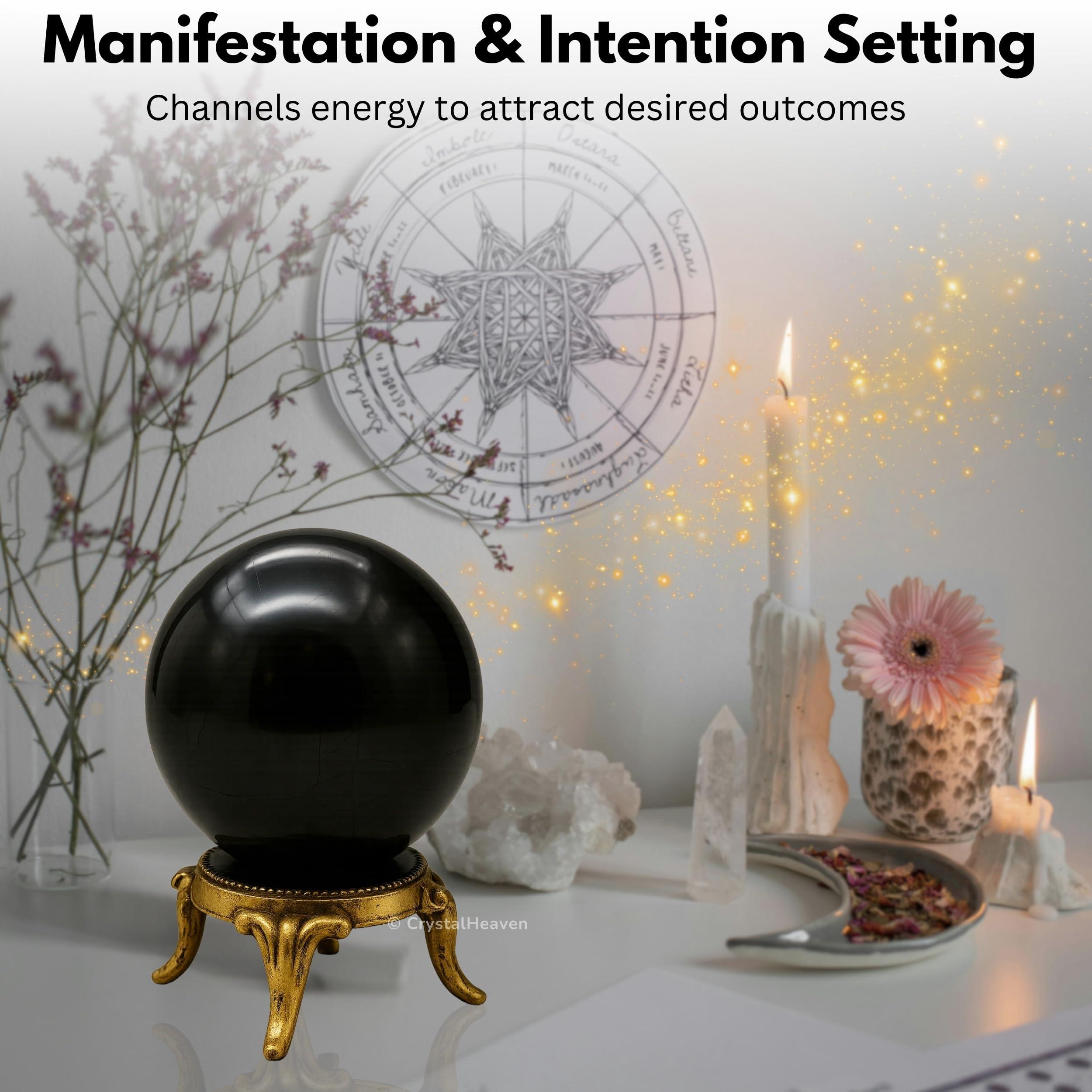 Crystal Heaven Certified Shungite Crystal Ball for Meditation - Premium Crystal Vastu Items for Home and Feng Shui Items for Good Luck - Ideal for Pooja Supplies and Spiritual Practices (2\" Inch)
