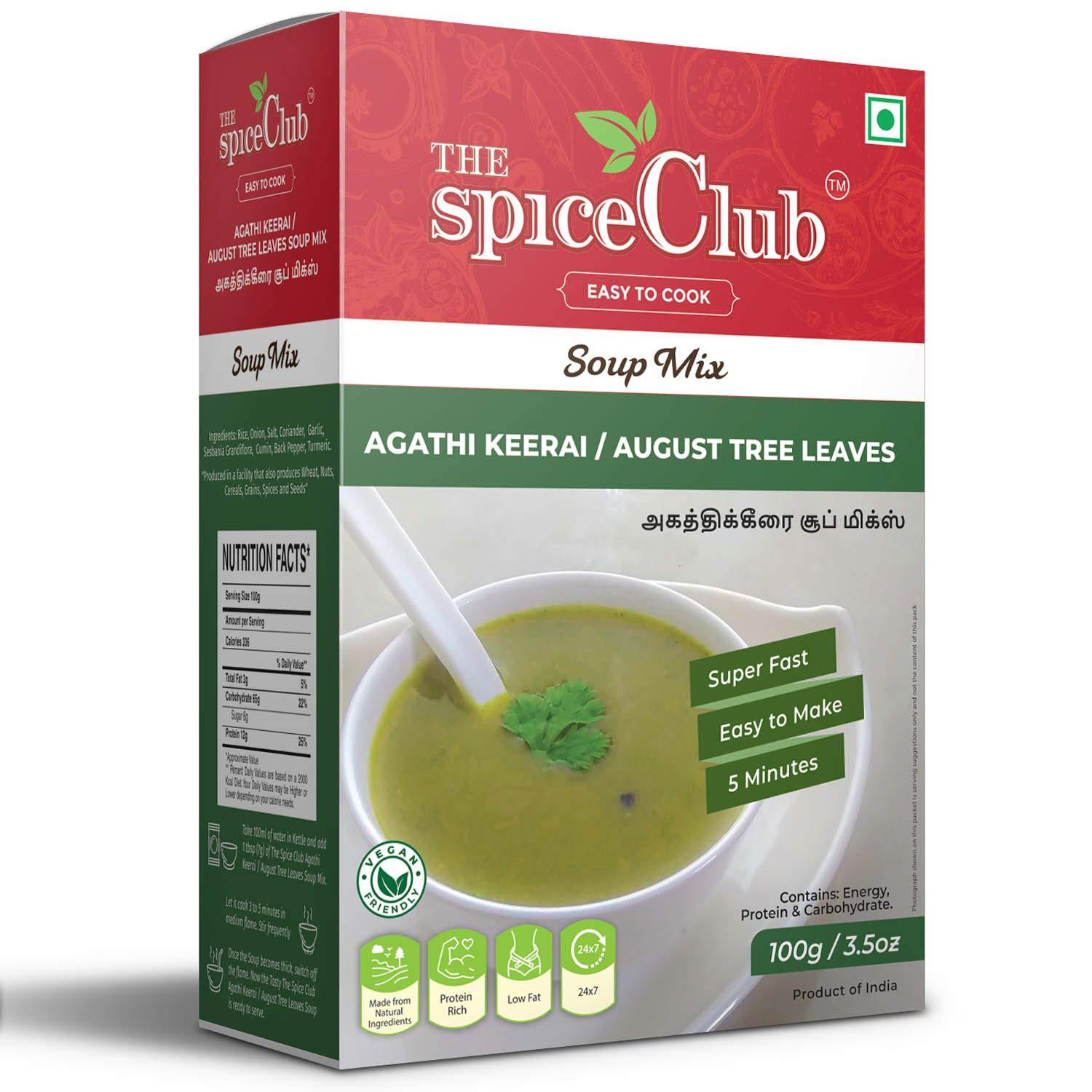 The Spice Club Agathi Keerai / August Tree Leaves Soup Mix - 100g - Delicious, Low Fat, Protein Rich, Super Fast, Make in just 5 minutes