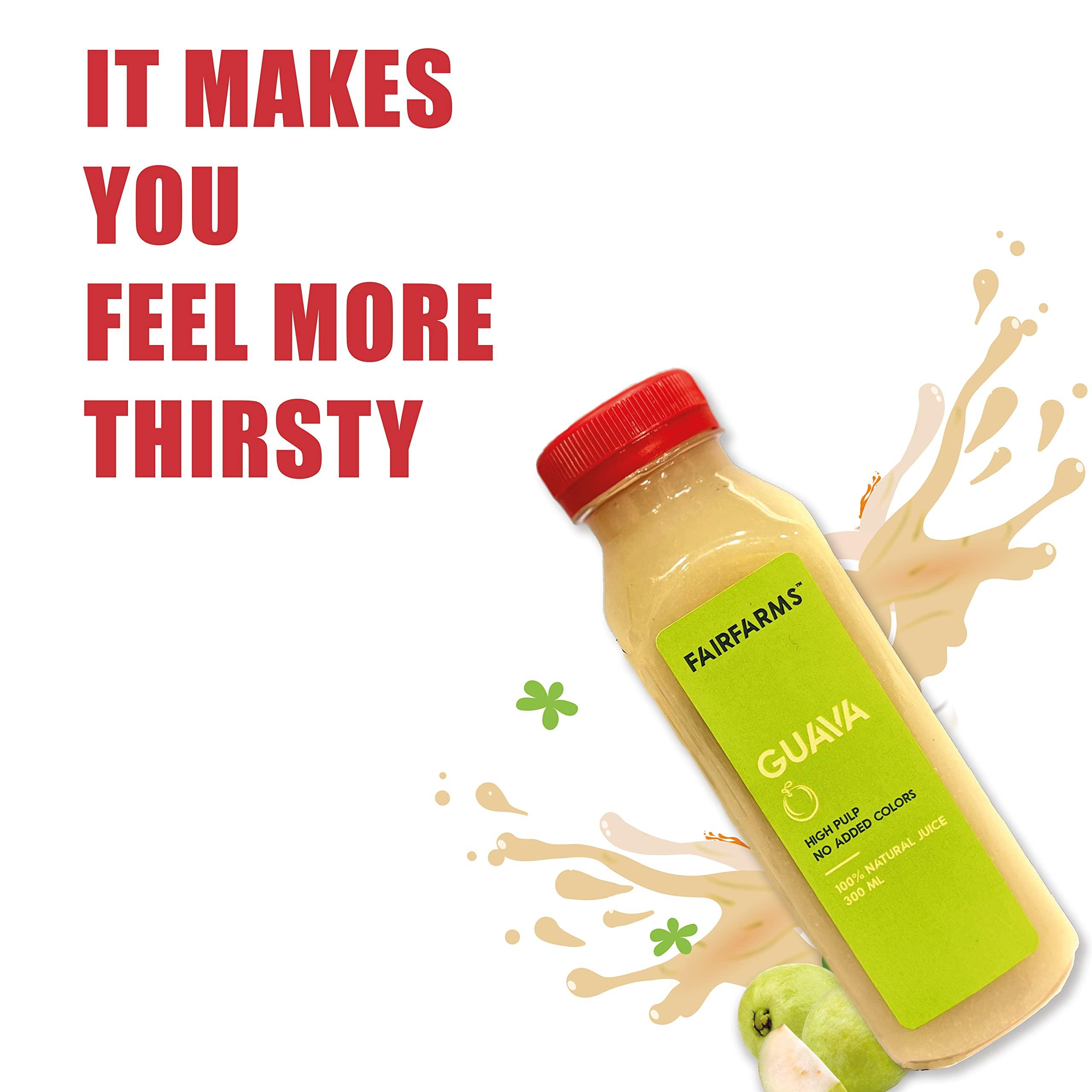 FAIRFARMS Fairfarm Guava Juice | No Added Colour, 0% Concentrate | Enriched with pulp |Rich in VitaminC & Fibre| Improve Digestion,FarmFresh (Pack of 12 X 300ml)