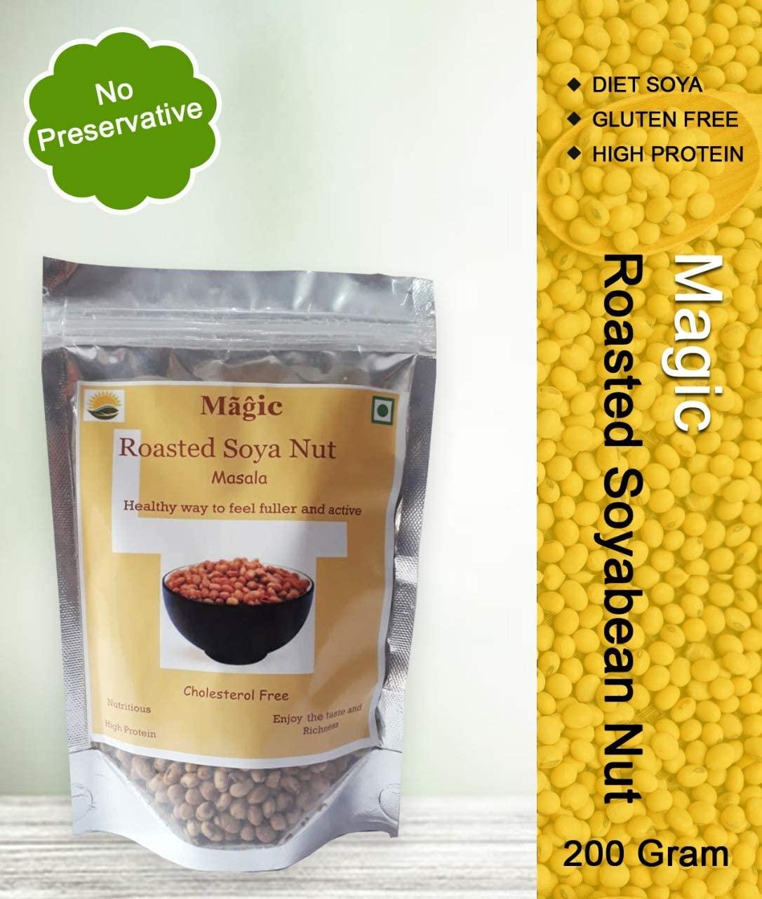 Magic Magic Roasted SOYA Bean Masala Nuts/Diet Snack Food/Roasted SOYA namkeen/No Preservative/Gluten Free /High Protein/Lactose Free/Non GMO Soyabean 200 g (Pack of 5)