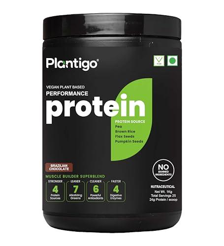 PLANTIGO Plantigo Plant Protein Powder - Men & Women, 500g Brazilian Chocolate | Plant Based Vegan Pea Protein Powder | 24g Protein, 5g Fiber, 3g BCAA, 20+ Vitamins, Minerals| No Added Sugars, No Preservatives