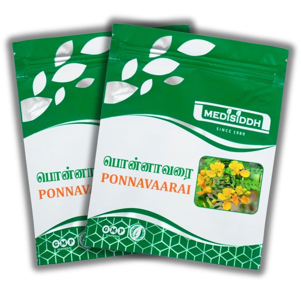 MEDISIDDH Medisiddh Ponnavarai Chooranam 50 Gms Pack of 2, Coffee senna, Kasaunda, Kasamarda, Thangedu, Mattantakara, Kolthogache, Controls Constipation,Skin fissures,Scabies, Rashes,Wasp sting.