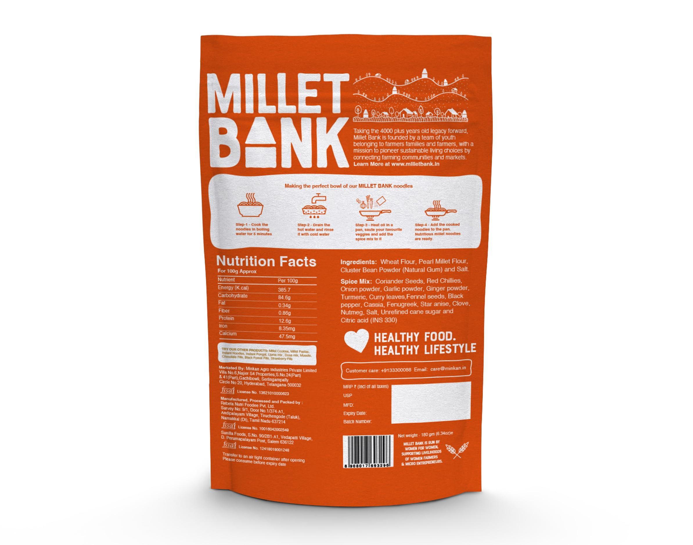 MILLET BANK Millet Bank Pearl Millet and Little Millet Noodles Combo | No Maida, Not Fried, No MSG | Pack of 2-180g Each