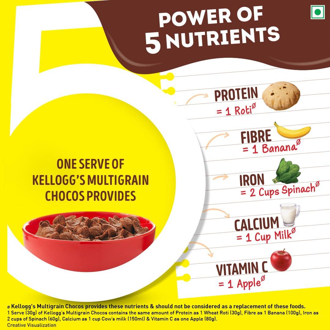 Kellogg's New Kelloggs Multigrain Chocos, 250g | Multigrain Energy, More Chocolatey | No-Maida | Power of 5 nutrients  Protein, Fibre, Iron, calcium, Vitamins | Kids Breakfast cereal