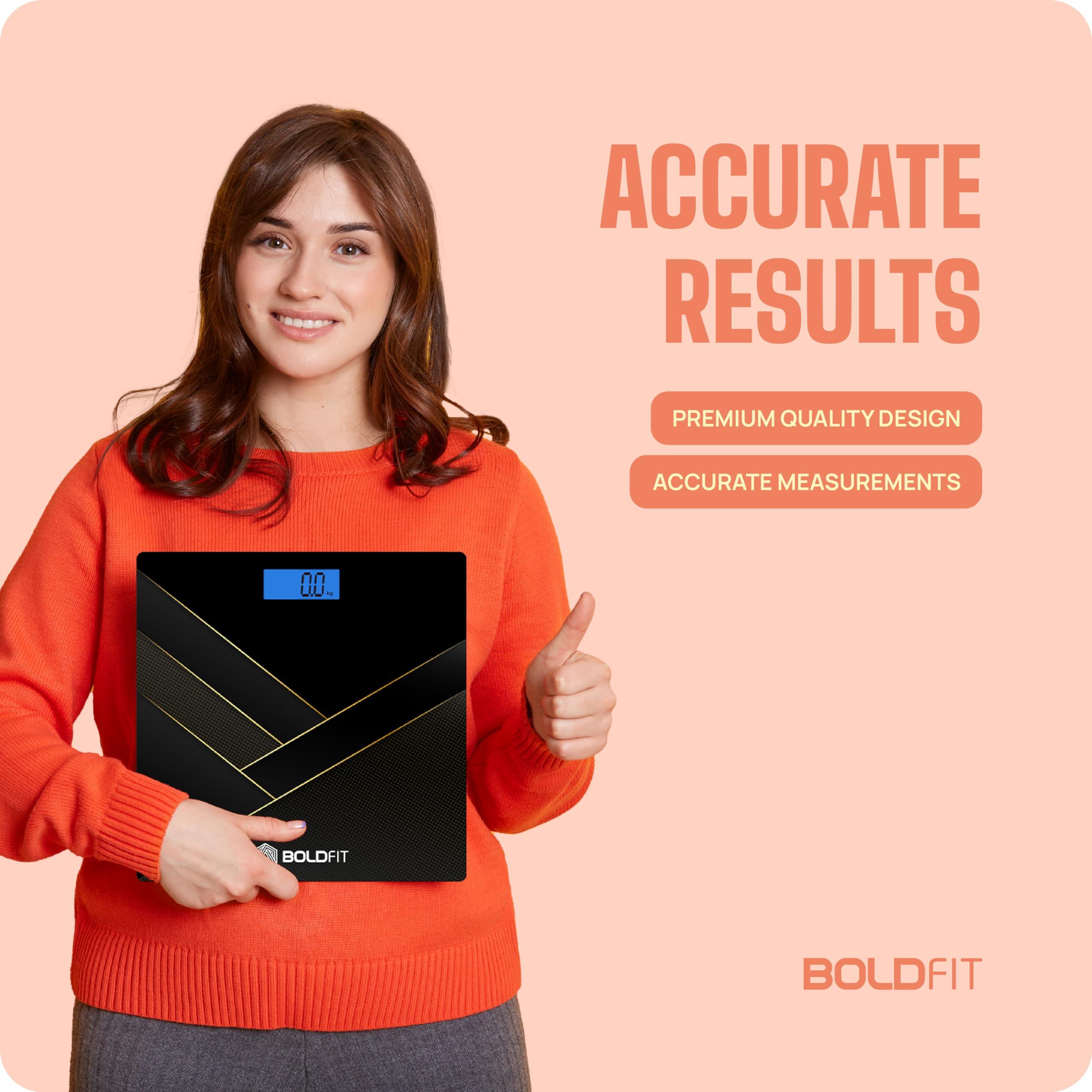 Boldfit Boldfit Weight Machine for Body Weight Weighing Machine Digital Bathroom Scale for Human Body Weight Measurement Extra Thick Weighing Scale for Home with Large LCD Display 18Months Warranty-BlackGold