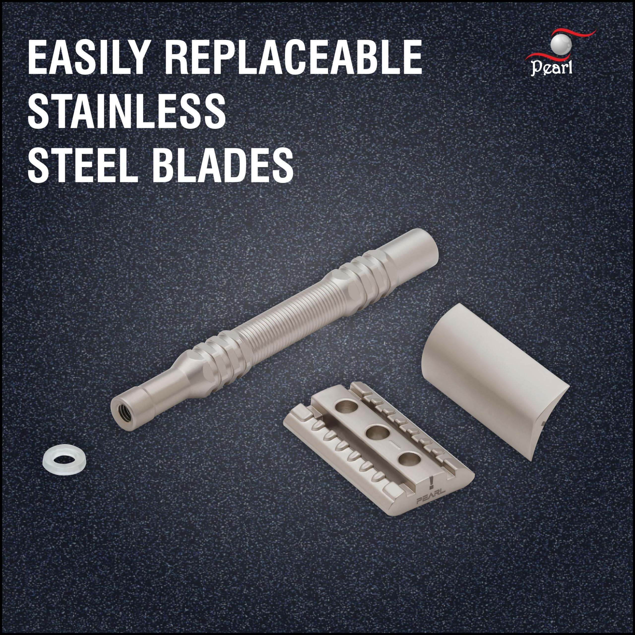 PEARL Premium Pearl Shaving Double Edge Safety Razor for Men- Semi Slant Stainless Steel | Efficient & Gentle Shave for Thick, Wiry Hair Sensitive Skin | L-65 Semi Slant DE Razor | Republic Day Deal