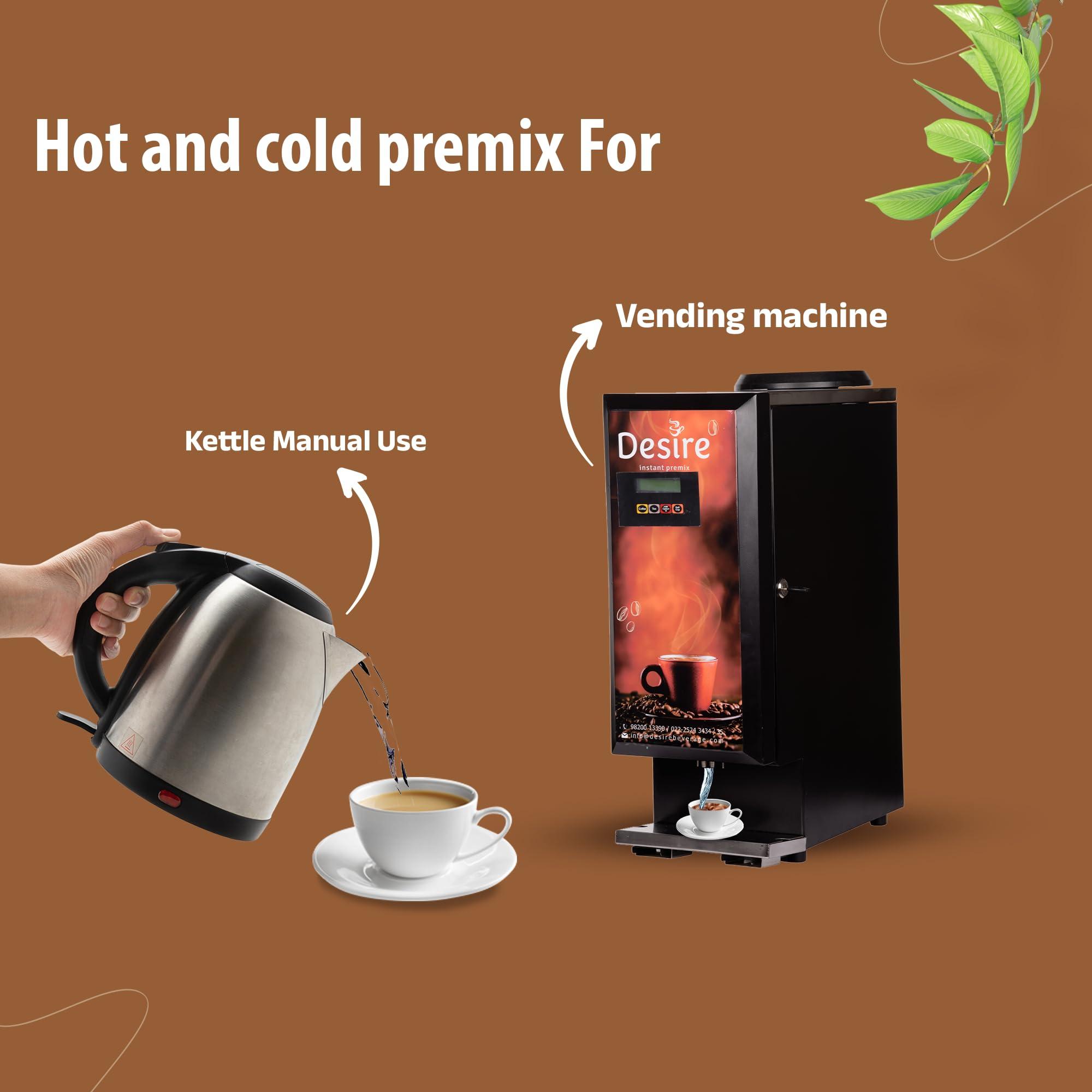 Desire Desire Coffee Premix - Cappuccino Coffee Premix For Vending Machine, Coffee Powder For Coffee Machine or Manual Use - 1 KG Pack Serves 80 Cups - Just Add Hot Water & Enjoy