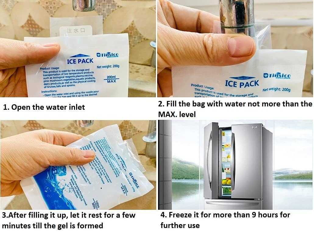 TINSICO TINSICO Ice Bag Water-Injection Ice Pack for Pain Relief and Ice Box (Pack of 2, 200 ML) Reusable Cold Pack for Food Medical Storage and Delivery