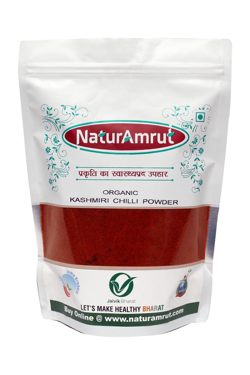 NaturAmrut Naturamrut Organic Kashmiri Red Chilli Powder/Kashmiri Laal Mirch Powder Pure and Natural Spice Masala 500gm (Pack of 1)