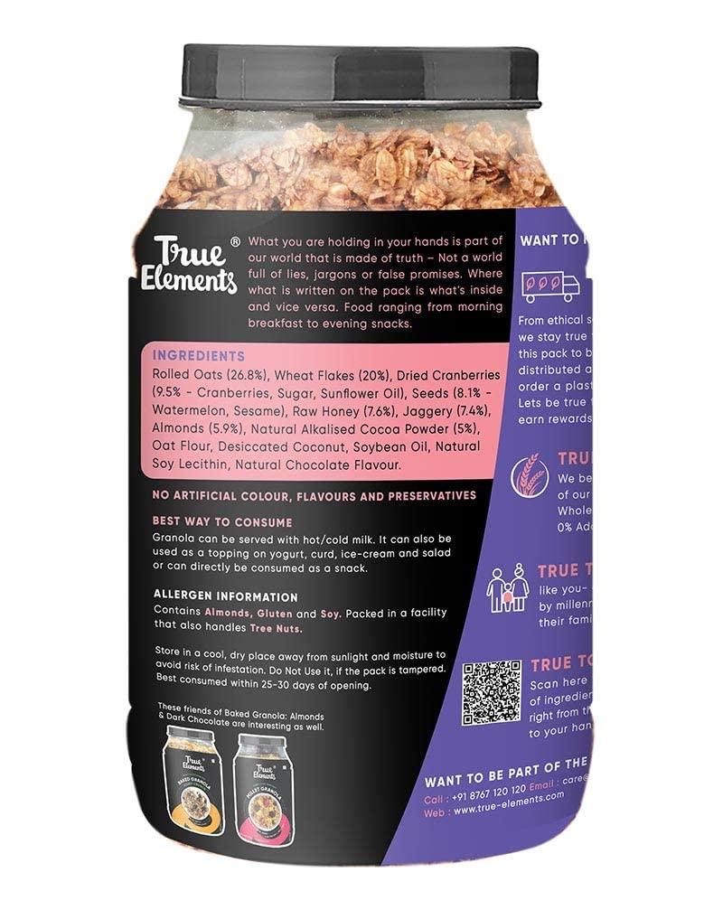 True Elements True Elements Crunchy Granola Dark Chocolate 900g - Granola for Breakfast | 23% Berries, Seeds & Almonds | 100% Wholegrain Cereal | Healthy and Tasty Breakfast