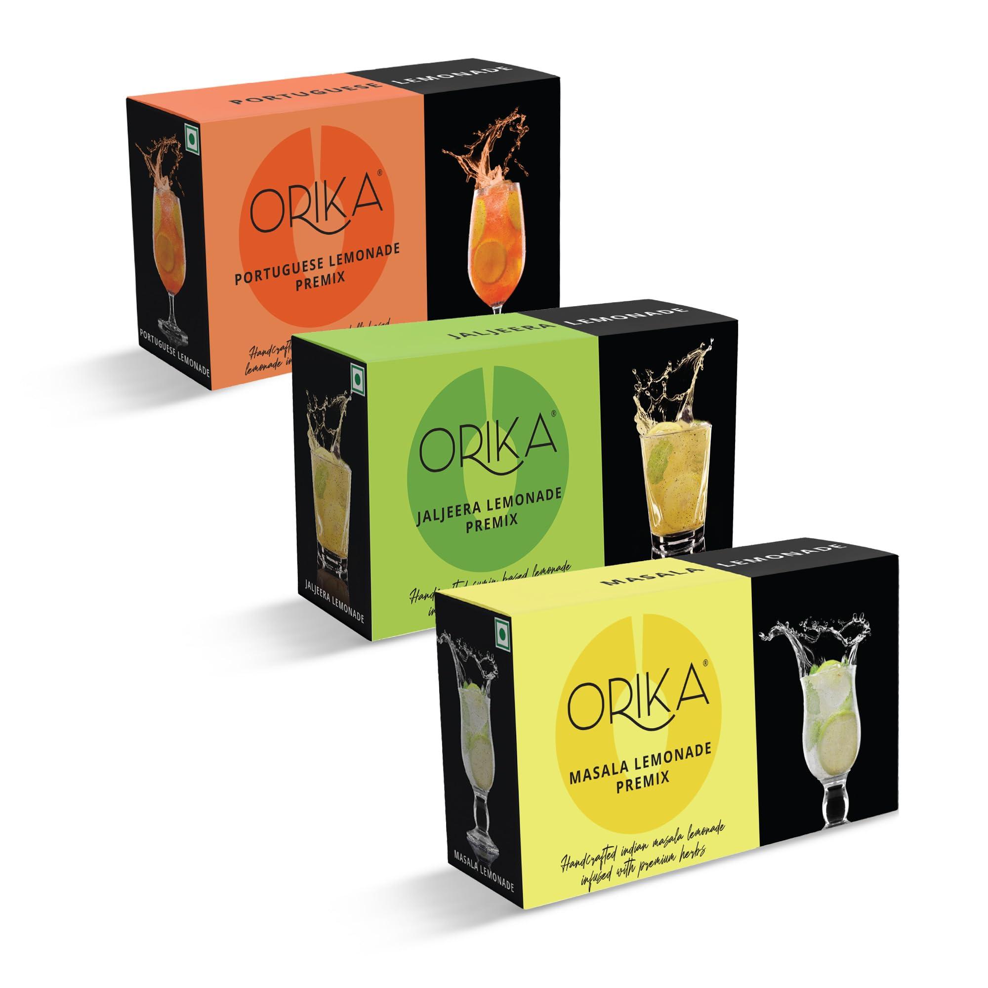 Orika Orika Jaljeera, Masala & Portuguese Lemonade Variety Pack | 60 Sachets (20 Sachets Each Flavour) 1.14kg | Infused with Premium Herbs | Handcrafted Instant Drink Premix | Refreshing Summer Drink