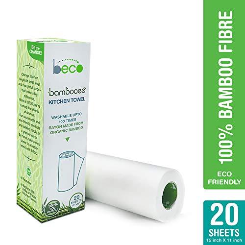 Beco Beco Reusable Kitchen Towel Roll (20 Sheets) Natural & Organic Cleaning Bamboo Cloth – Ecofriendly and Biodegradable and Solimo 2 Ply Kitchen Tissue/Towel Paper Roll - 2 Rolls (60 Pulls Per Roll)