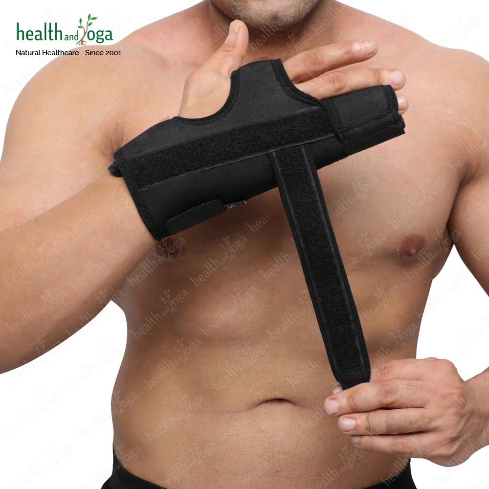 HEALTHANDYOGA HealthAndYoga GuardNHeal Boxer Finger Splint (M) -Ulnar Gutter Contraption with Straps & Aluminium Strip- Protects & Immobilizes 4th & 5th Fingers- For Fracture, Sprain - Fits Both Left & Right Hands
