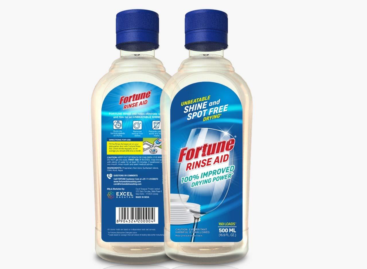 Fortune Fortune Dishwasher Rinse Aid 500 ml (2 Units X 500 ml) & Fortune Dishwasher Salt - 1 Kg - Compatible with all Dishwasher Brands