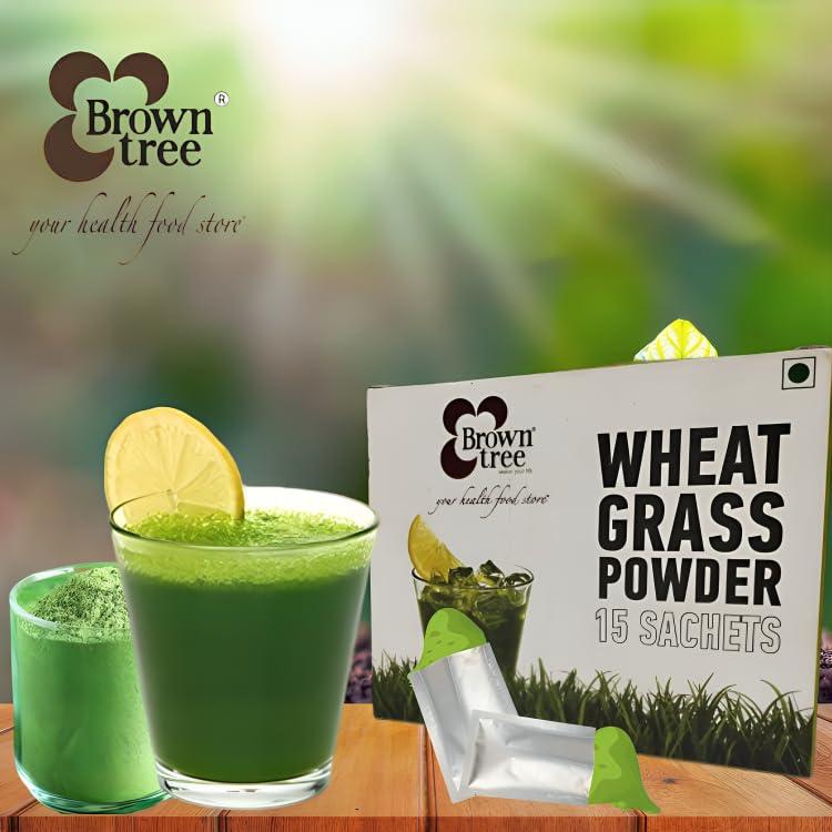 Brown tree Browntree Organic Wheatgrass Powder - 120g | Pack of 4 | 15 Sachets | Superfood Detox Powder | Natural Energy & Immunity Booster