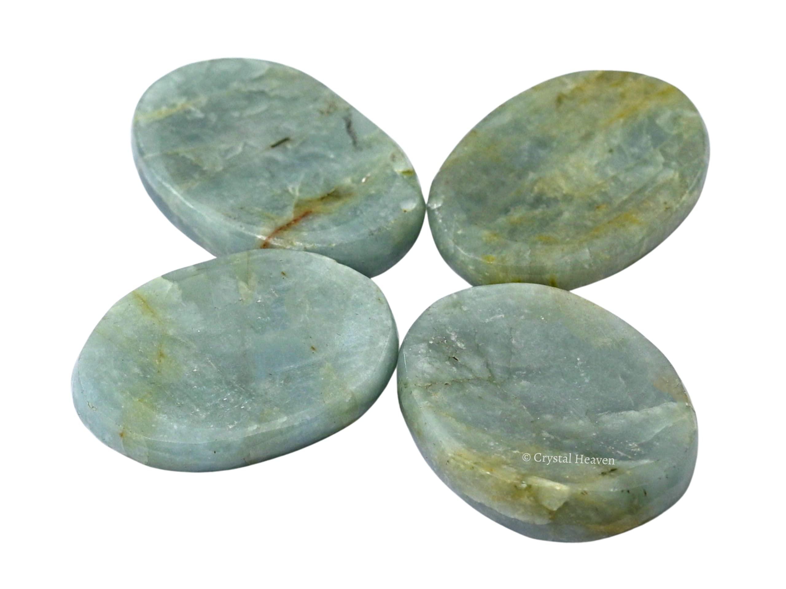 Crystal Heaven Certified Aquamarine Crystal Thumb Worry Pebbles Stones for Anxiety Stress Relief Massage - AAA Grade Original Healing Gemstone Agate Rubbing Stone for Yoga Meditation Spiritual Reiki Feng Shui