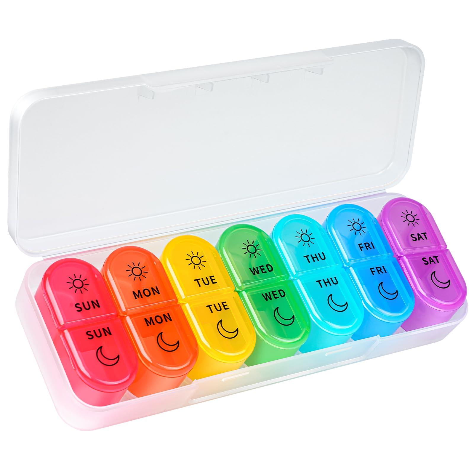Windtrace 7 Days AM PM Pill Organizer - 2 Times a Day Large Weekly Pills Case, BPA-Free Pills Box Container Cases, Morning and Night Pill Boxes with Unique Push-Button Pop Open Design Hold Vitamin, Medicine