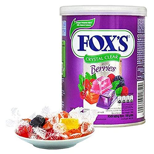 Generic Fox's Candy Crystal Clear Variety Pack Assorted Flavour Berries, Wildberry, Raspberry, Black Cherry, and Fruity Mints, Lemon, Apple, Black Cherry Each Tin Contain 180g Pack Of 2 (Imported)