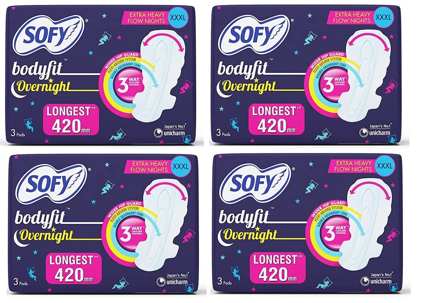 Sofy SOFi Overnight Xxxl Pack Of Four Sanitary Pad (Pack Of 4, 3 Pads Each)