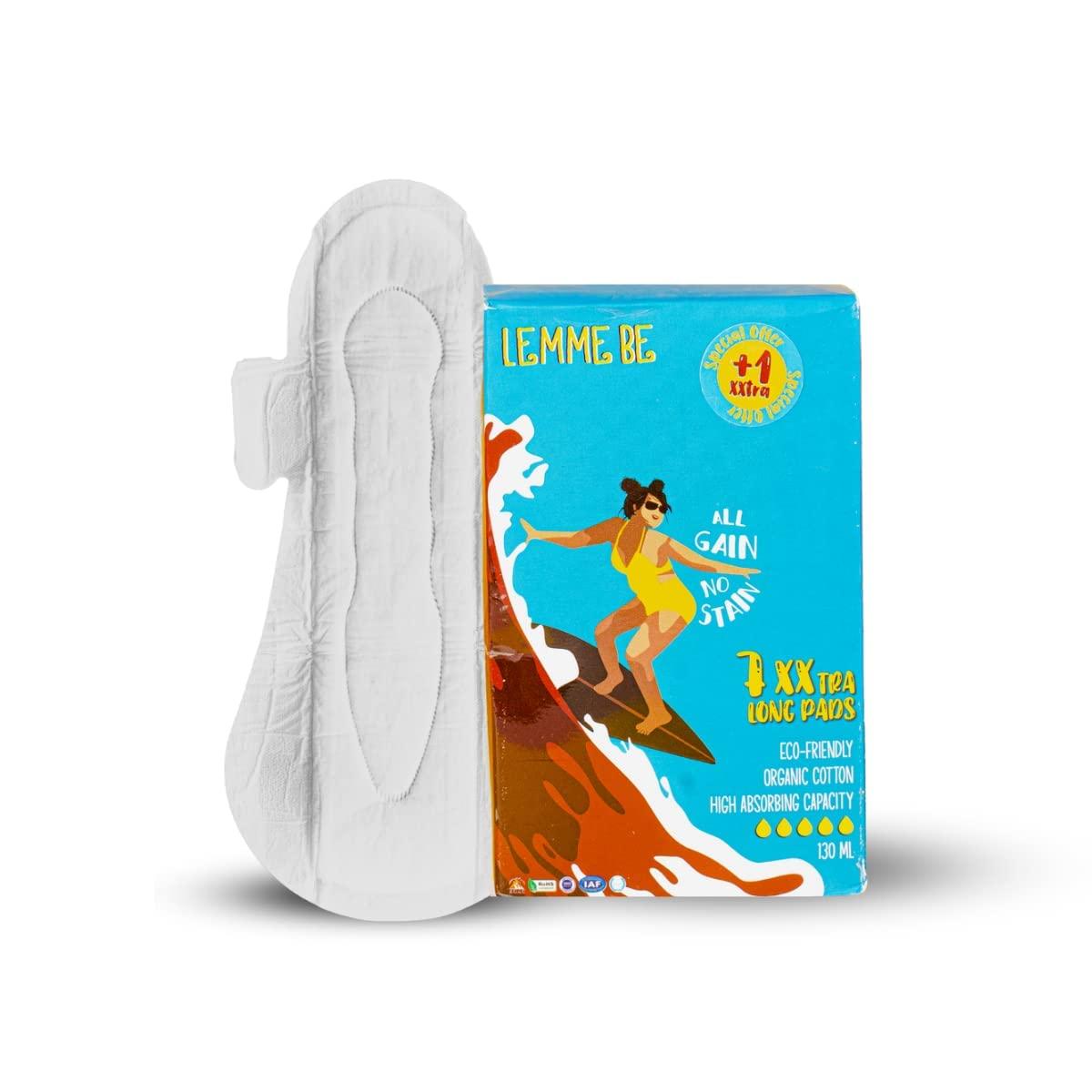 Lemme Be Lemme Be Xxl Heavy Flow Maternity Pads After Delivery For Women| 100% Organic Cotton | Oxo Biodegradable | Rash Free, Ultra Soft, Period Sanitary Napkins | Pads With Wings For Postpartum | 7 Count (XXL, Pack Of 2)