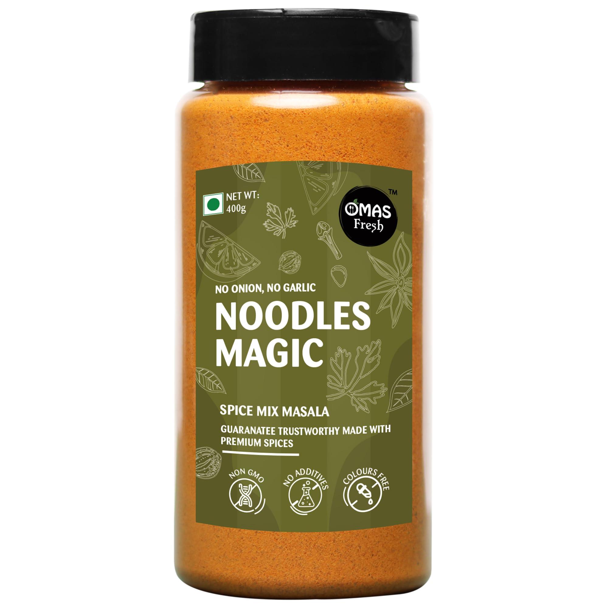 Omas Fresh Omas Fresh No Onion No Garlic Noodles Magic Mix Masala | Jain Seasoning For Instant Noodles, Sabjis, Pasta | No Additives & Preservatives | 400g