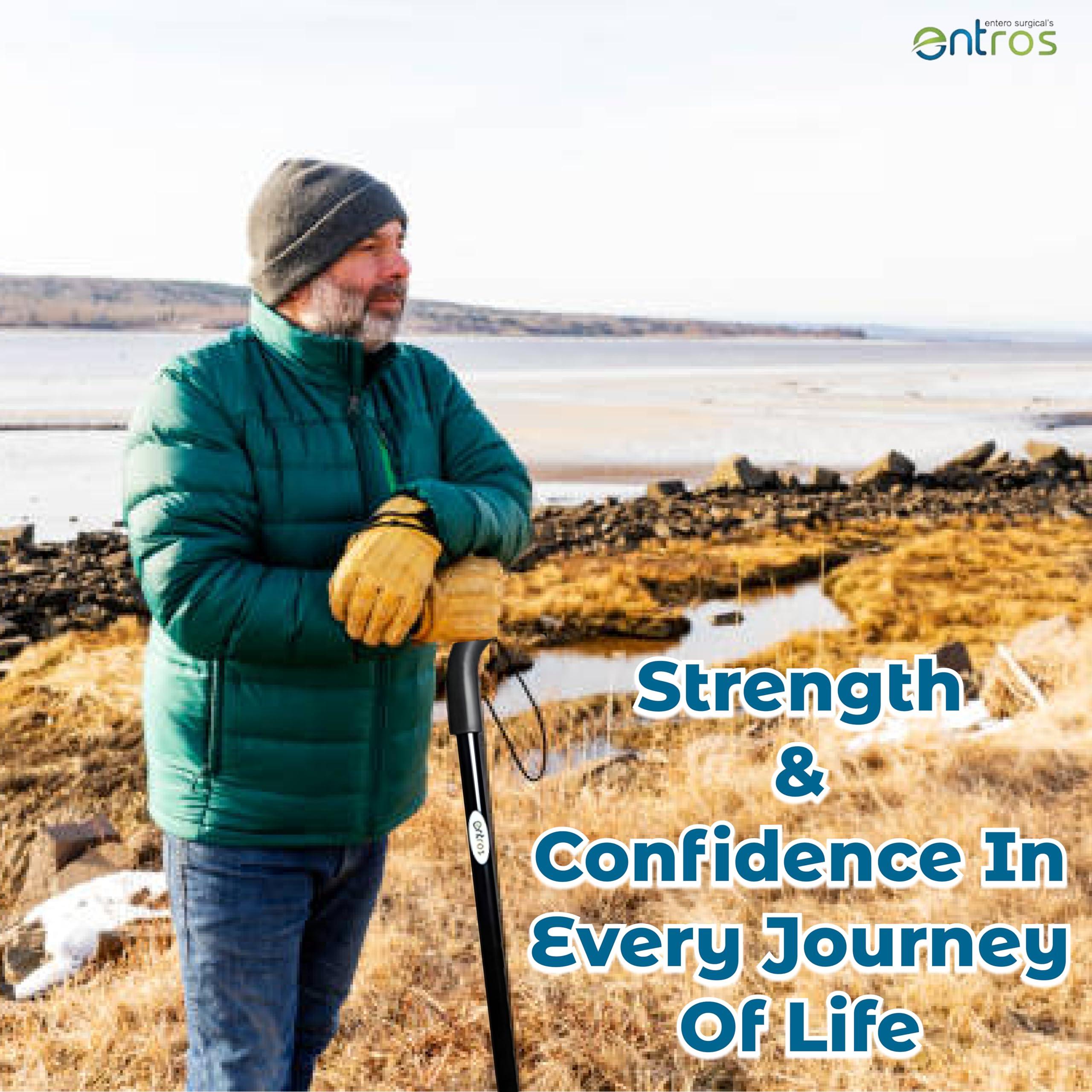 entros Entros Single Leg U-Shaped Walking Stick | Height Adjustable | Lightweight Aluminum Stick with Anti-Skid Base | Walking Cane for Old People, Patients, and Handicaps KL928B