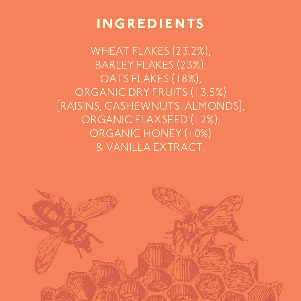 Nourish Organics Nourish Organics Honey Crunch Muesli, 300g Pack | Healthy and Nutritious Breakfast Cereals with Whole Nuts | No Refined Sugar | Clean Label