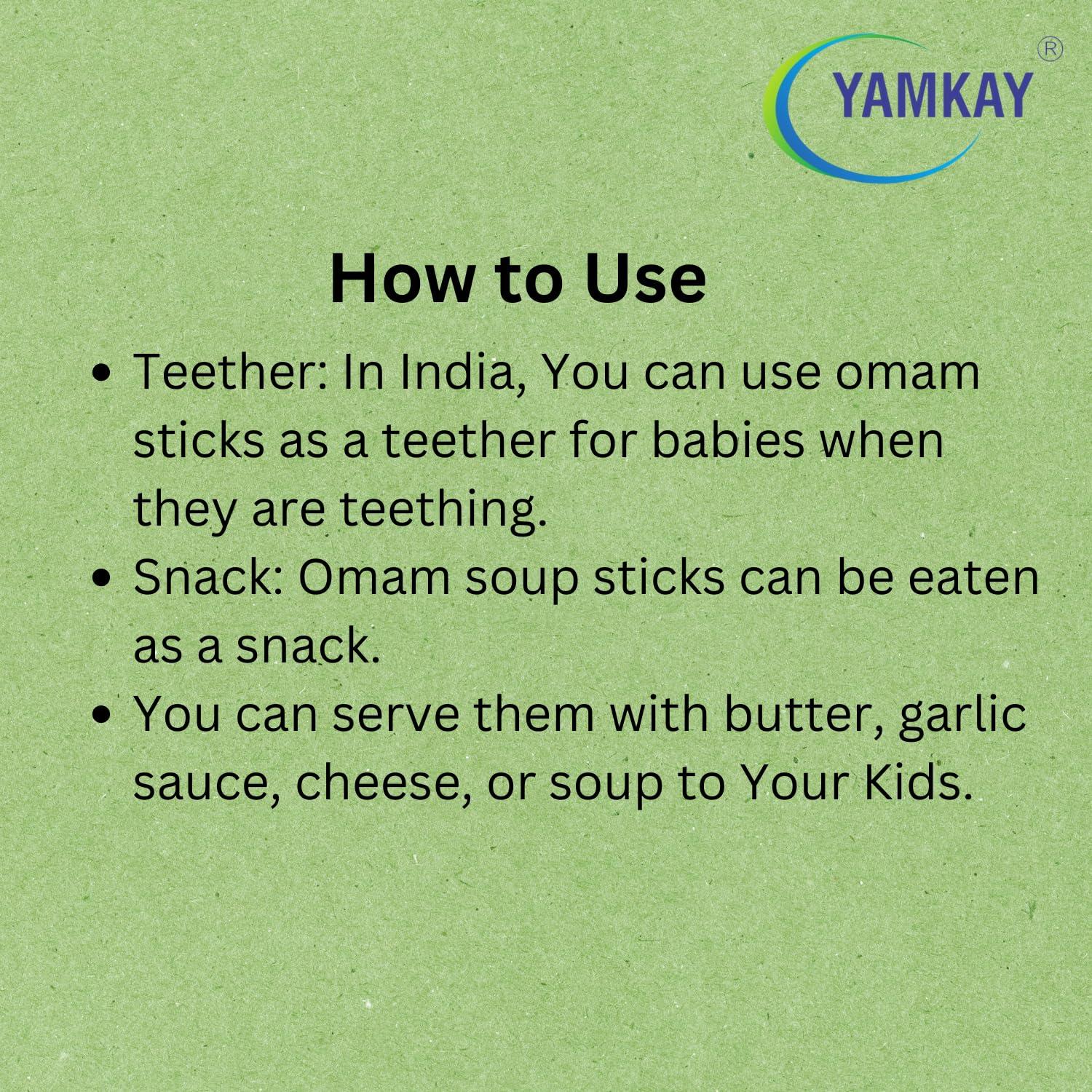 YAMKAY Yamkay Omam Jeera Soup Sticks Tasty & Healthy Perfect Nutritious Snack | Organic Baby Teething Sticks | Traditional Omam Bread Sticks | Whole Wheat Ajwain and Ragi Sesame | Tasty and Healthy | Preservative-free & No Maida 100 GM