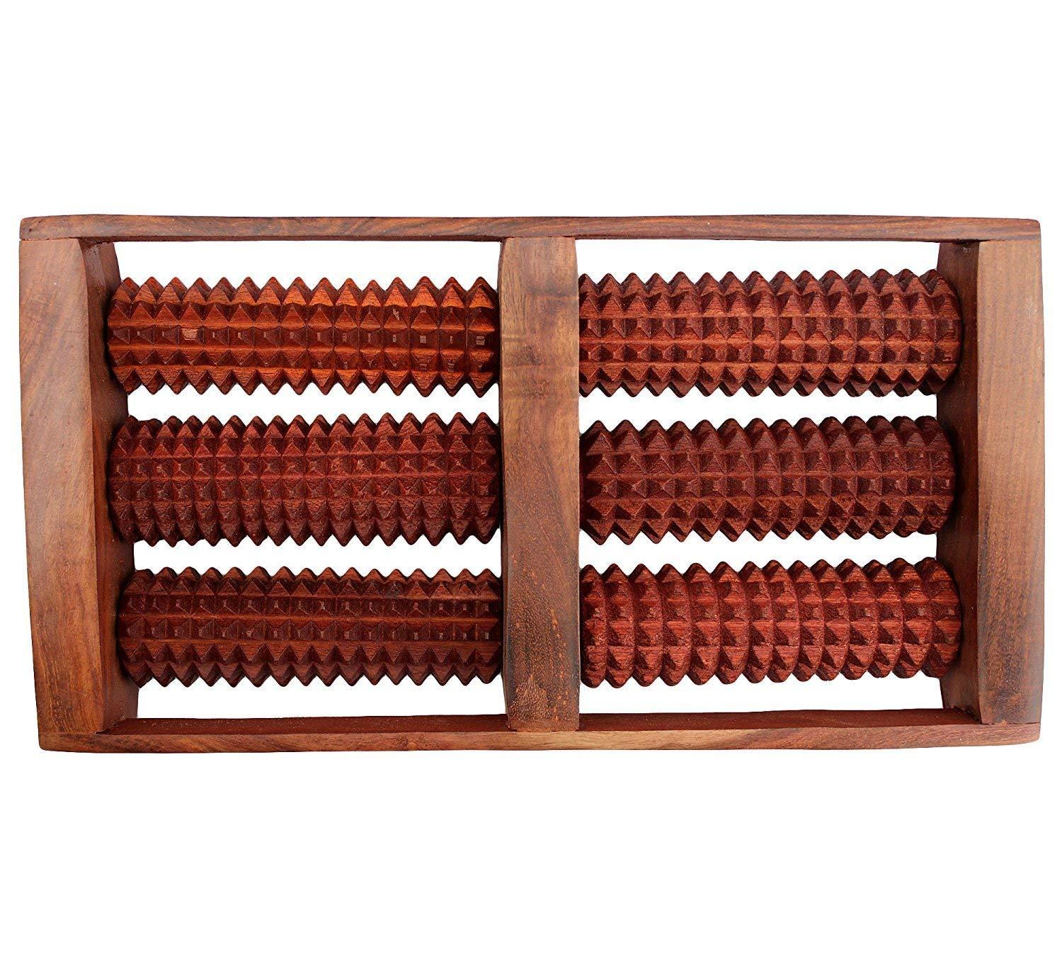 CraftsCollectionStore CraftsCollectionStore Crafts Collection Store Wooden Foot Massager Acupressure and Pain Relief 6 Roll/Feet Massager 6 Roller Stress Acupressure (Brown)