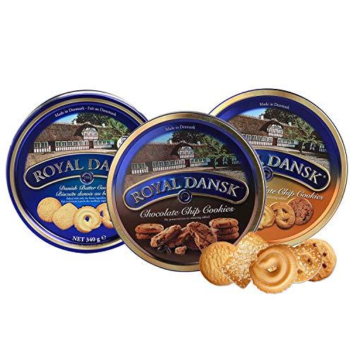 Royal Dansk Royal Dansk Chocolate Chip Cookies, Butter and Chocolate Chip Cookies Combo Pack Jar, 3 x 400 g