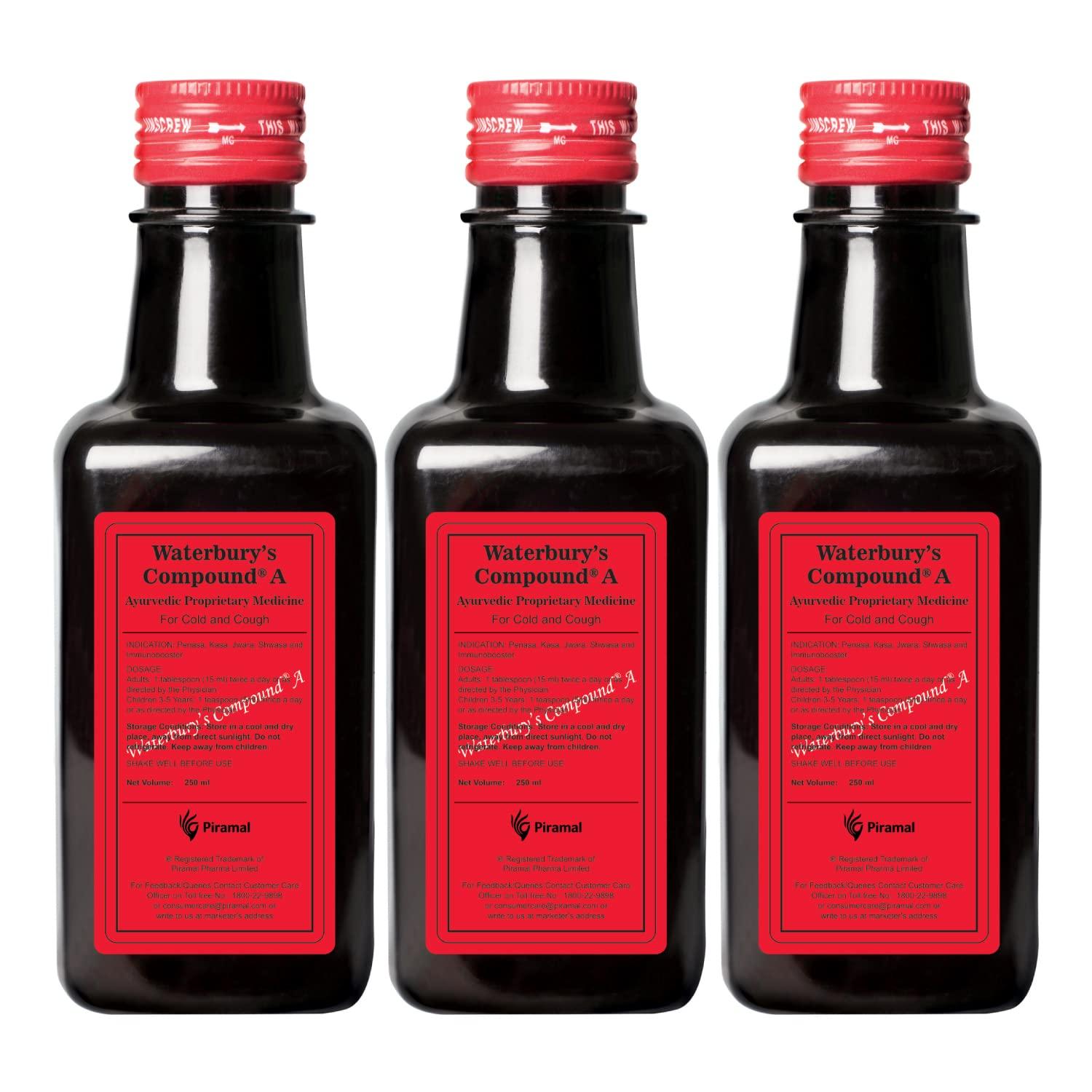 Waterbury's Compound Waterbury's Compound A-Provides Quick Relief from Cold & Cough| Ayurvedic Immunity Booster | 250 ml x Pack of 3