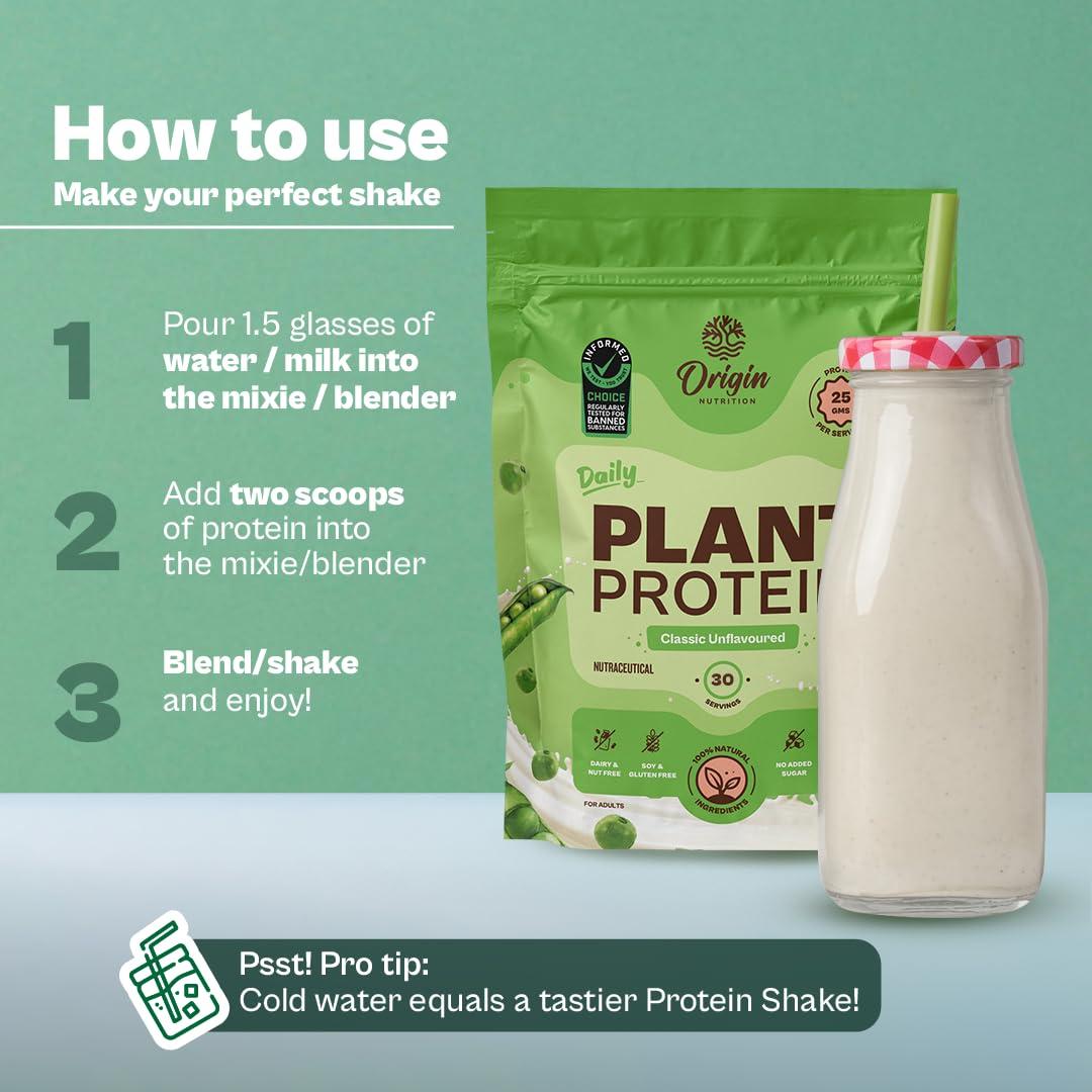 ORIGIN NUTRITION Origin Nutrition 100% Natural Plant Protein Powder (European Pea Protein Isolate & Pumpkin Seed Protein) Easy to Digest Unflavoured with 25g Plant Based Protein,975gm