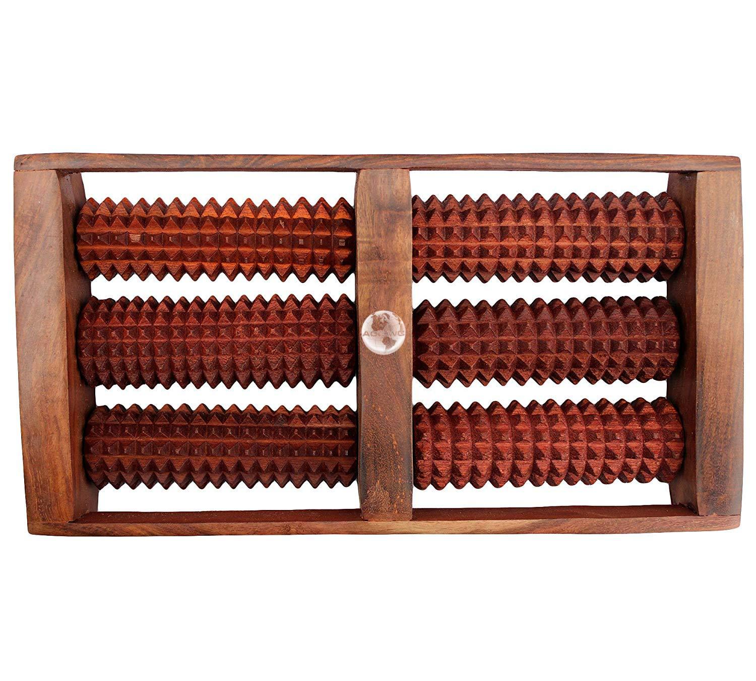 ACE WOOD CRAFTS AWC Wooden Foot/Feet Massager 6 Roller Stress Acupressure Acupuncture Foot Massage