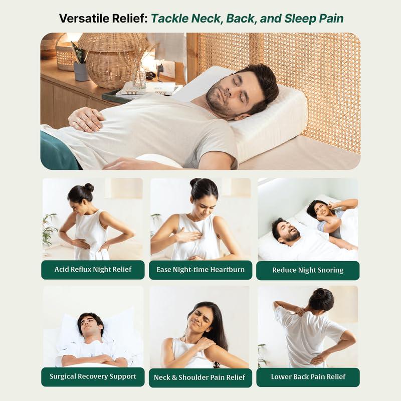 The White Willow The White Willow Bed Wedge Pillow for Back Support & Sleeping, Acid Reflux, GERD, Post Surgery, Memory Foam & HR Foam with Cover, Standard Size Low Height, Multi- (18" L x 18" W x 7" H Inch)