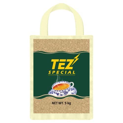 Tez Tez Tea Special Assam Black Loose CTC Leaf Tea, 5kg (Reusable Non Woven Cloth Bag)- Strong, Malty, Aromatic & Rich | Black Assam CTC Leaf Tea | Premium Kadak Chai Patti