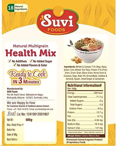 SUVI Foods SUVI Health Mix (500g X 03) - 100% Natural Multigrain Nutrition for All, No Added Sugar/Colour/Flavour. 18 Natural Ingredients (Nuts, Cereals & Pulses) Pack of (3)