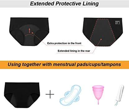 PLUMBURY PLUMBURY Women\'s Cotton Spandex Sanitary Period Panties Postpartum Underwear, Black,Size XL