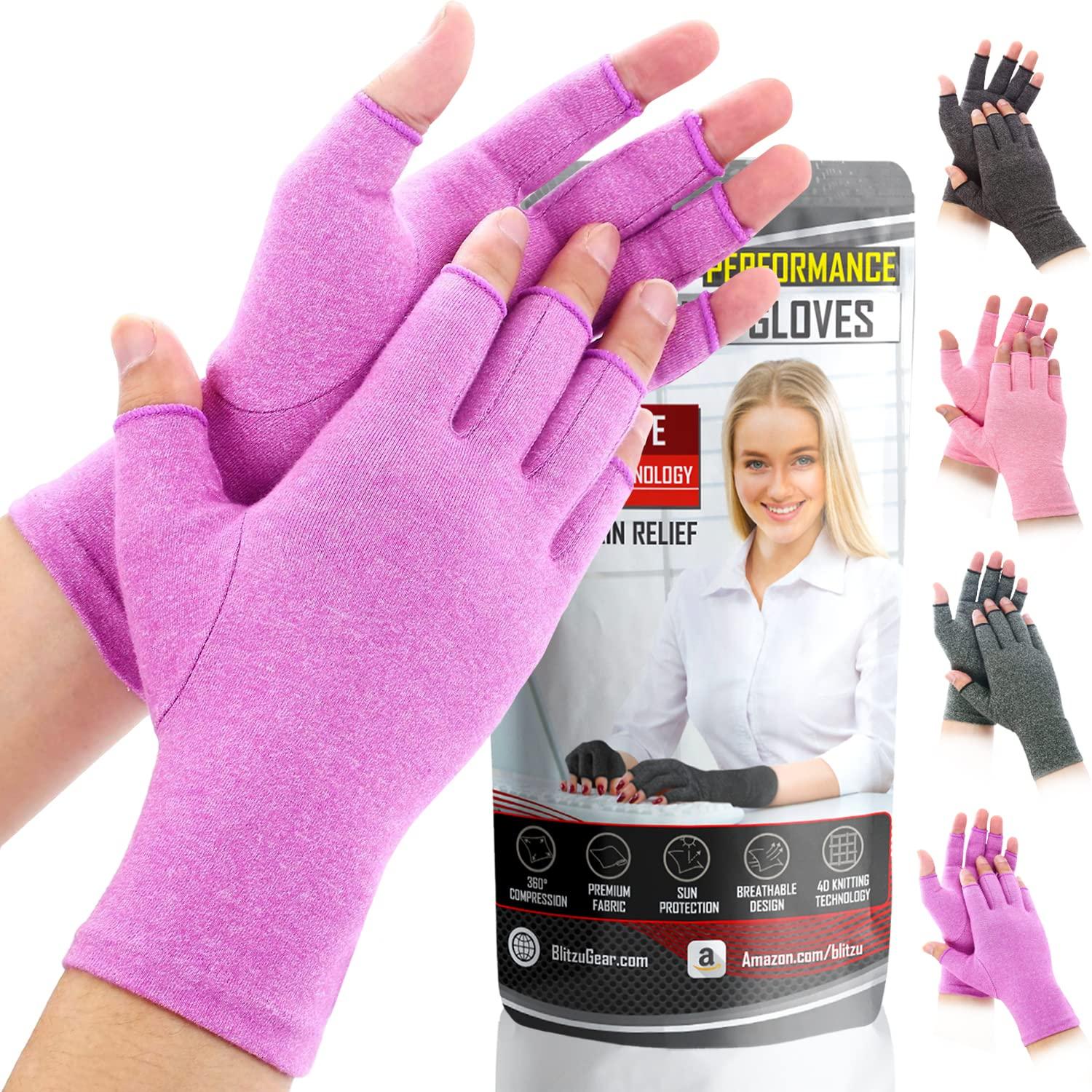 BLITZU BLITZU Raynauds Gloves Fingerless Gloves for Men Compression Gloves for Arthritis Hand Brace for Arthritis Pain and Support Carpel Tunnel Relieve PURPLE M