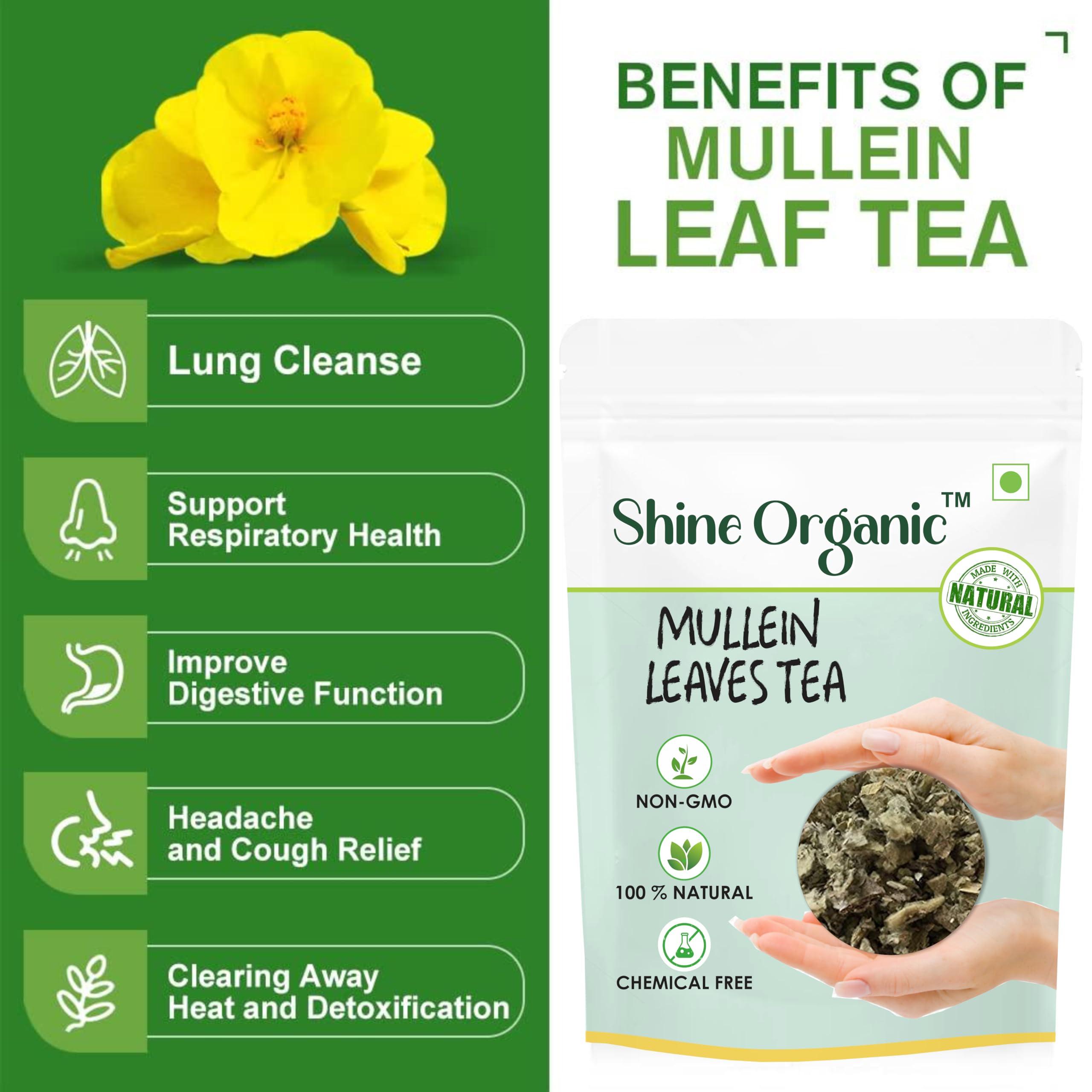 Shine Organic Shine Organic Mullein Tea Leaves, 200 Cups For 100 gm,Mullien tea Leaves Helps in Immunity, Lung Detox and Respiratory - (200 gm)
