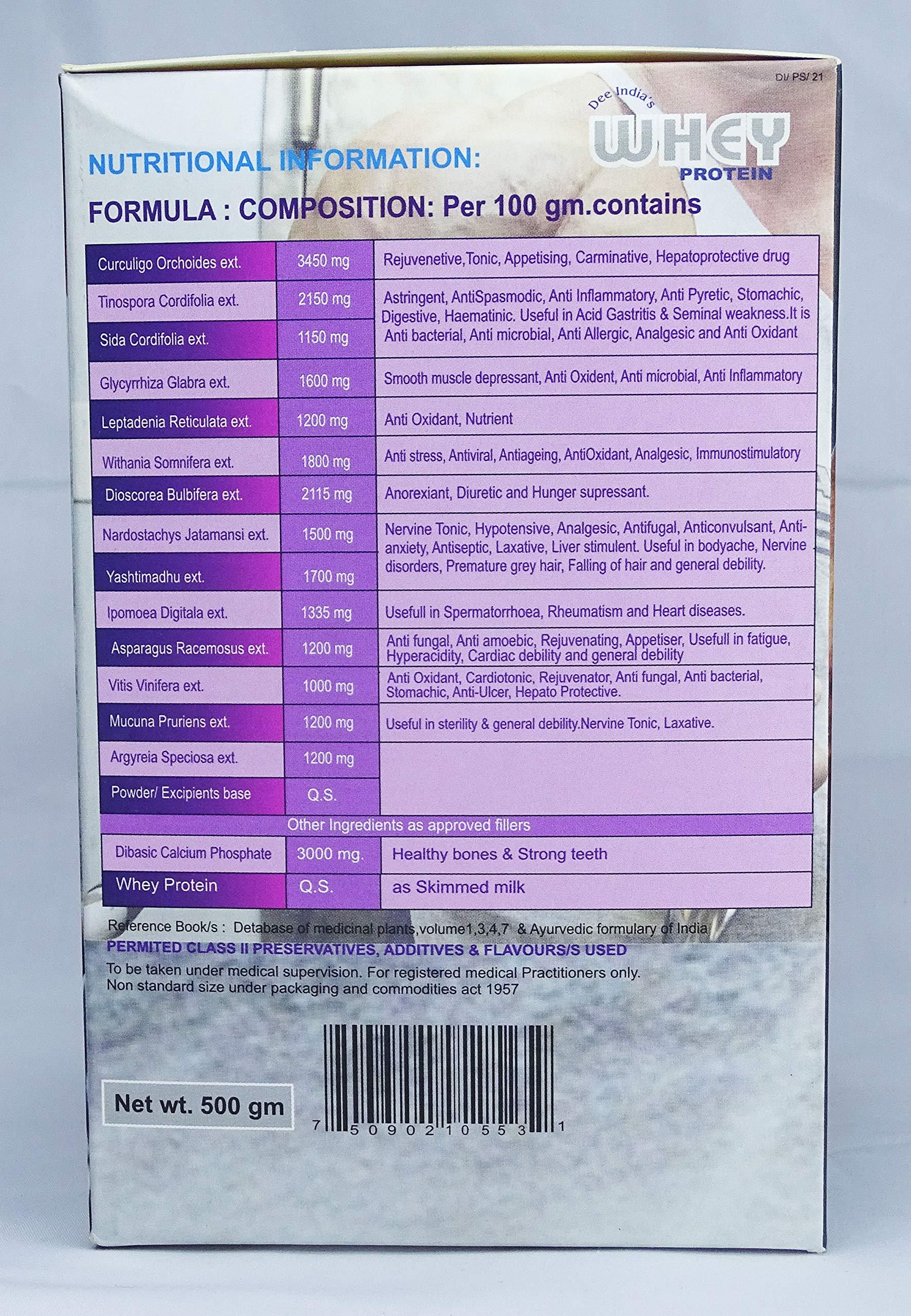 DEE INDIA HERBALS DEE INDIA HERBALS Whey Protein Powder Concentrate Instantized For Mens - Superior Energy & Muscle Growth (Unflavoured) (500gm, Pack of 1)