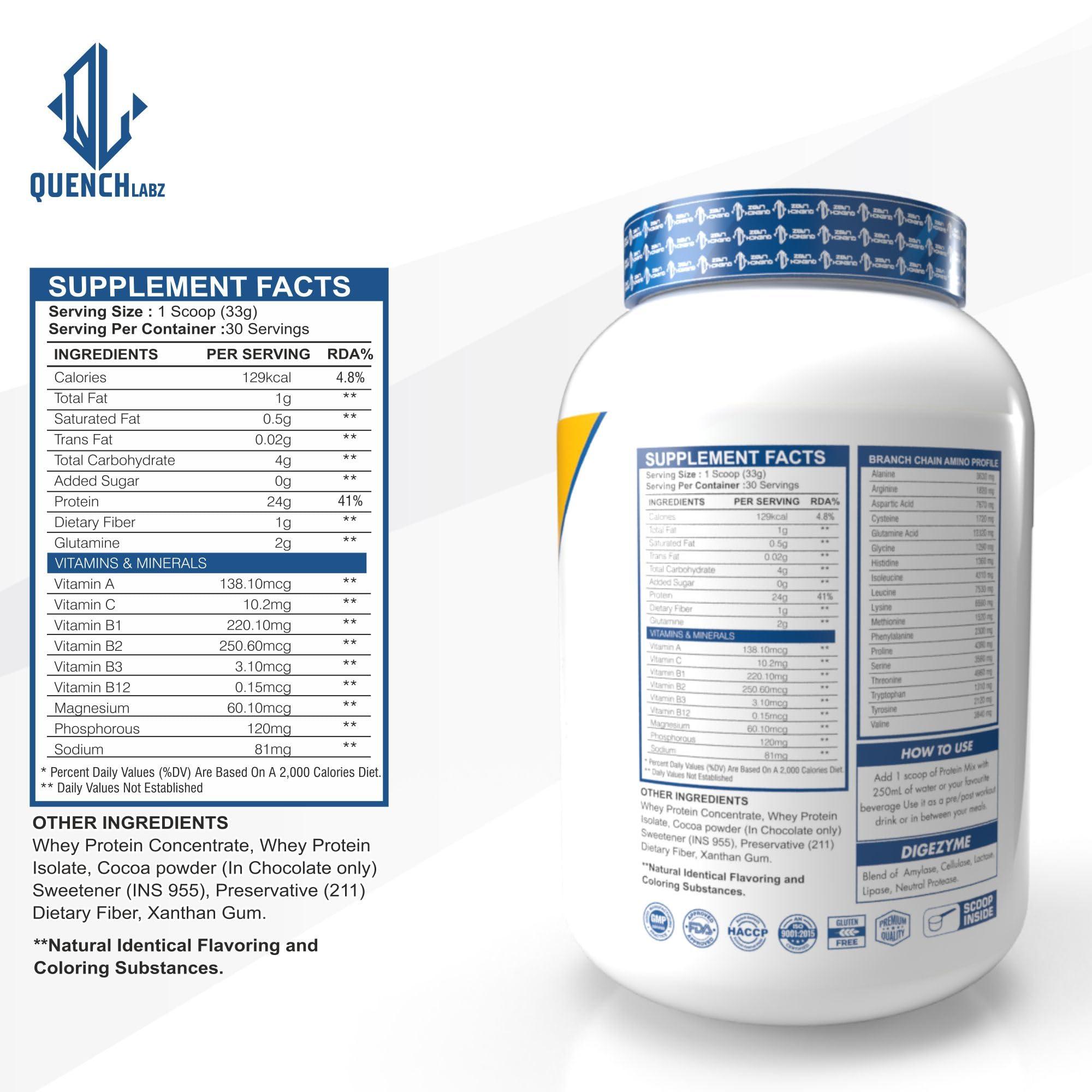 QUENCHLABZ QuenchLabz Whey Protein | Clinically Tested 50% Higher Protein Absorption (Mango, 1 KG.)