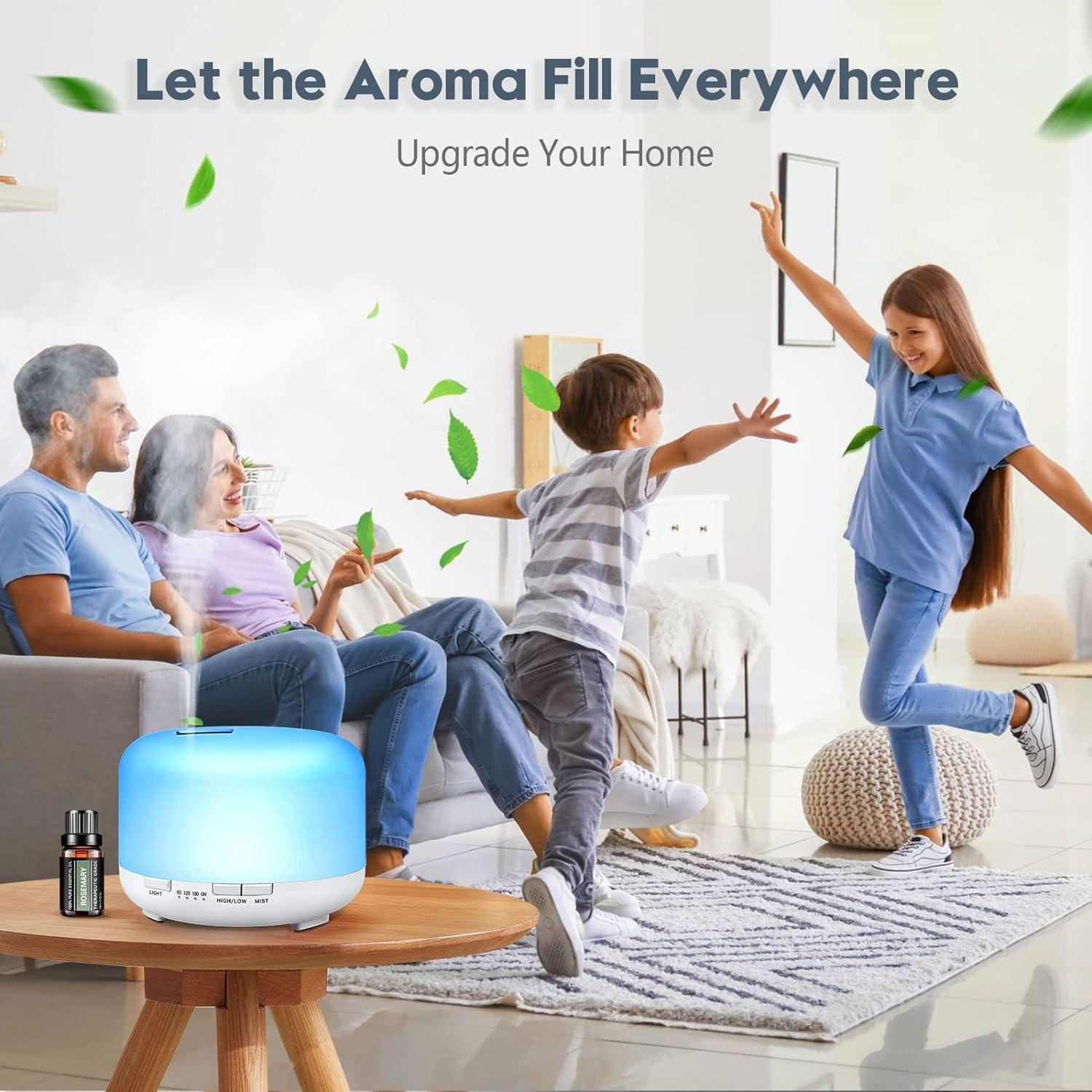 GION GION Aromatherapy Diffuser with 7 Different Color Changing LED Lights, 500ml, Electric Room Freshener, Cool Mist with Wireless Remote (1Pcs)