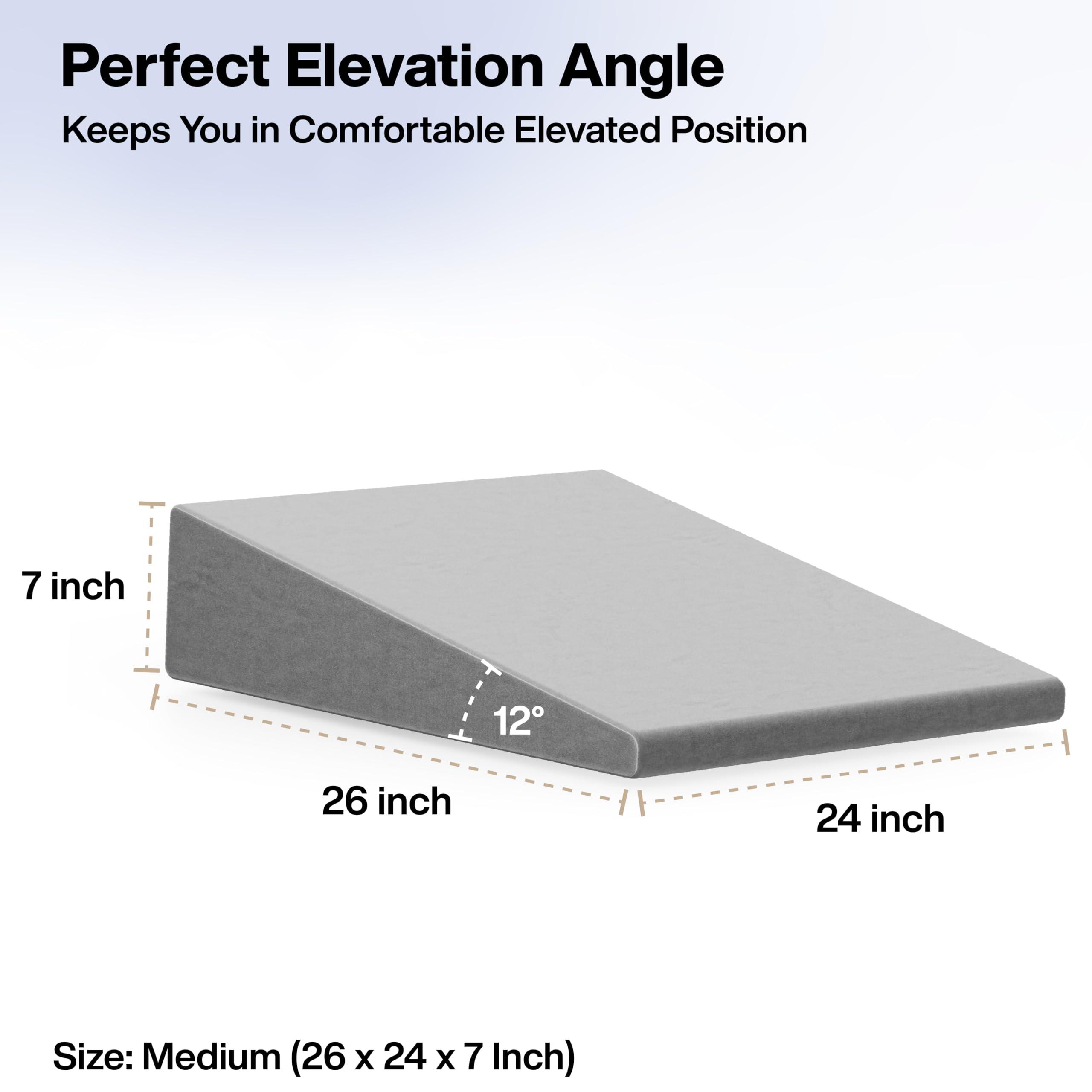 FOVERA FOVERA Wedge Cushion | 2 Years Warranty | Wedge Pillow Memory Foam for Back Support, Acid Reflux, Snoring, GERD, Leg Elevation, Pregnancy (Velvet Grey, Large 7" Height)
