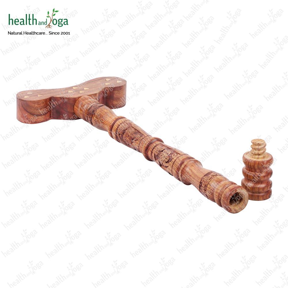 HEALTHANDYOGA HealthAndYoga Yoga Meditation Danda Wooden Carved Arm Rest Pole with Brass Inlays (1.5 feet)-Mala Japa, Dhyana, Swara Breath Manipulation & Pranayama practice- Ancient Device used by Yogis & Sadhus