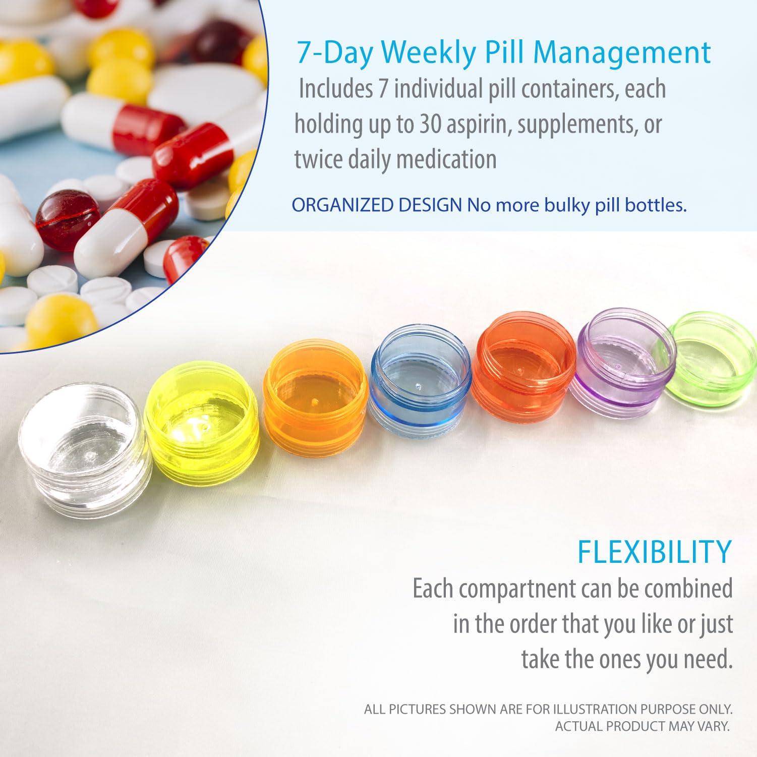 Deke Home 2 Pack Rainbow 7 Day Stackable Pill Organizer case Tower Box Medicine Planner Small case (Seven Day Weekly Travel Container) Medication, Vitamin Holder Organizer Pillbox Dispenser. Daily Organizers