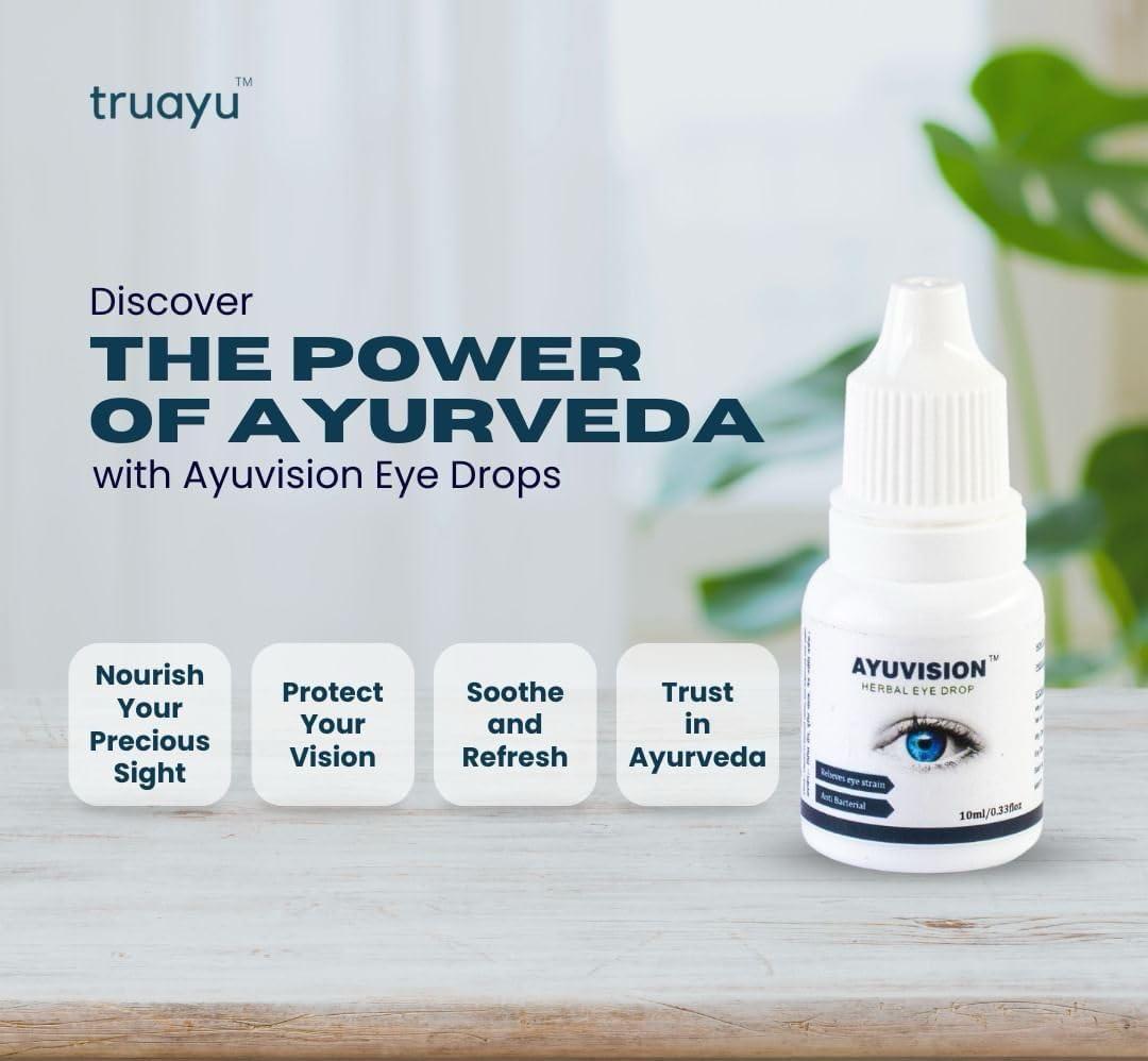 AYUVISION Ayuvision Herbal Eyedrops Relieves Eye Strain, Dryness, Redness & Itching |Cooling Daily-use Eyedrops with Goodness of Ayurvedic Herbs 10ml (Pack of 2)