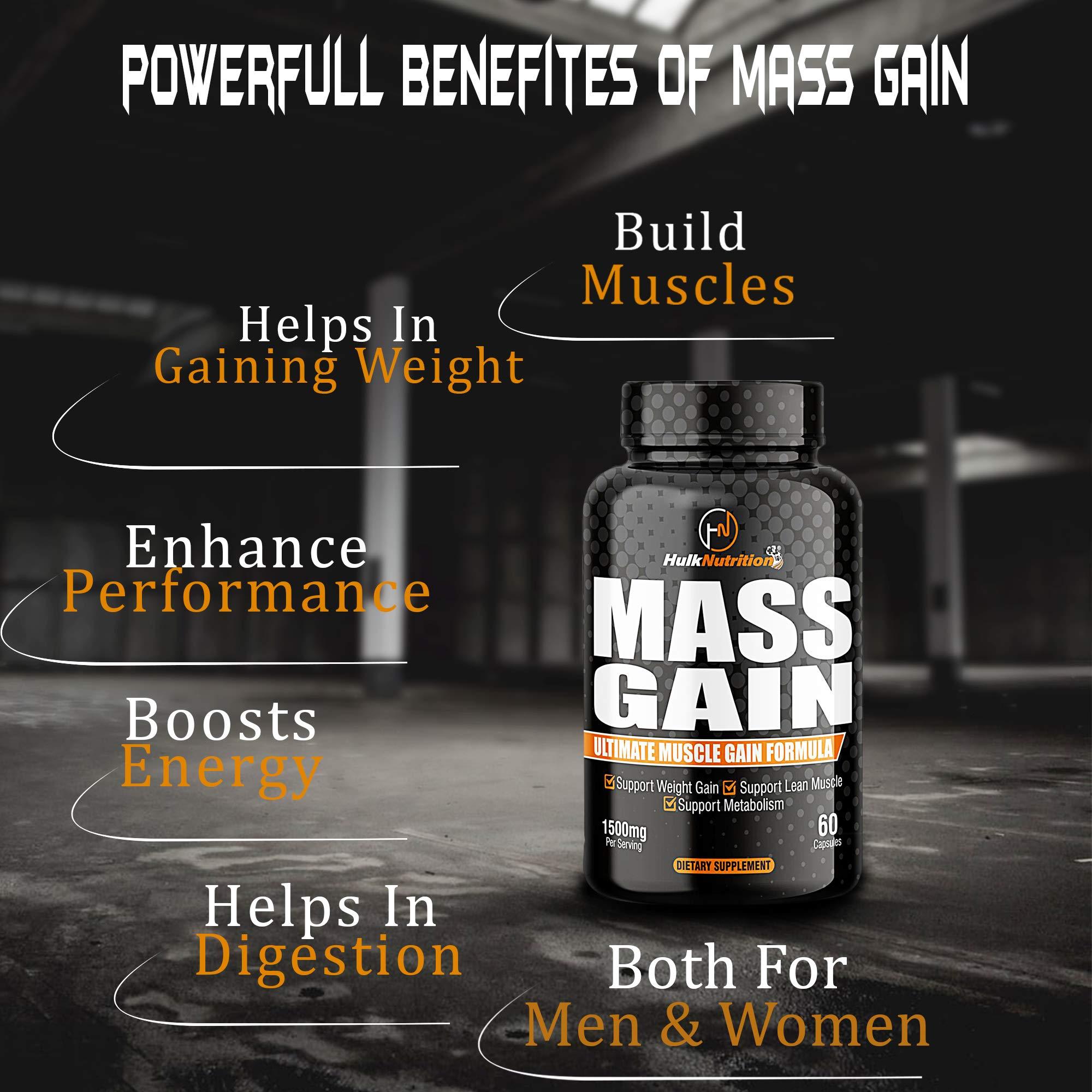 HulkNutrition HulkNutrition Bulk Gain Mass & Weight Gainer Capsule for Fast Weight & Muscle Gain, Daily Muscle Building Weight Lifters Supplement for Muscle Growth, Stamina & Strength, For Men & Women - 60 Cap. | Free Shaker