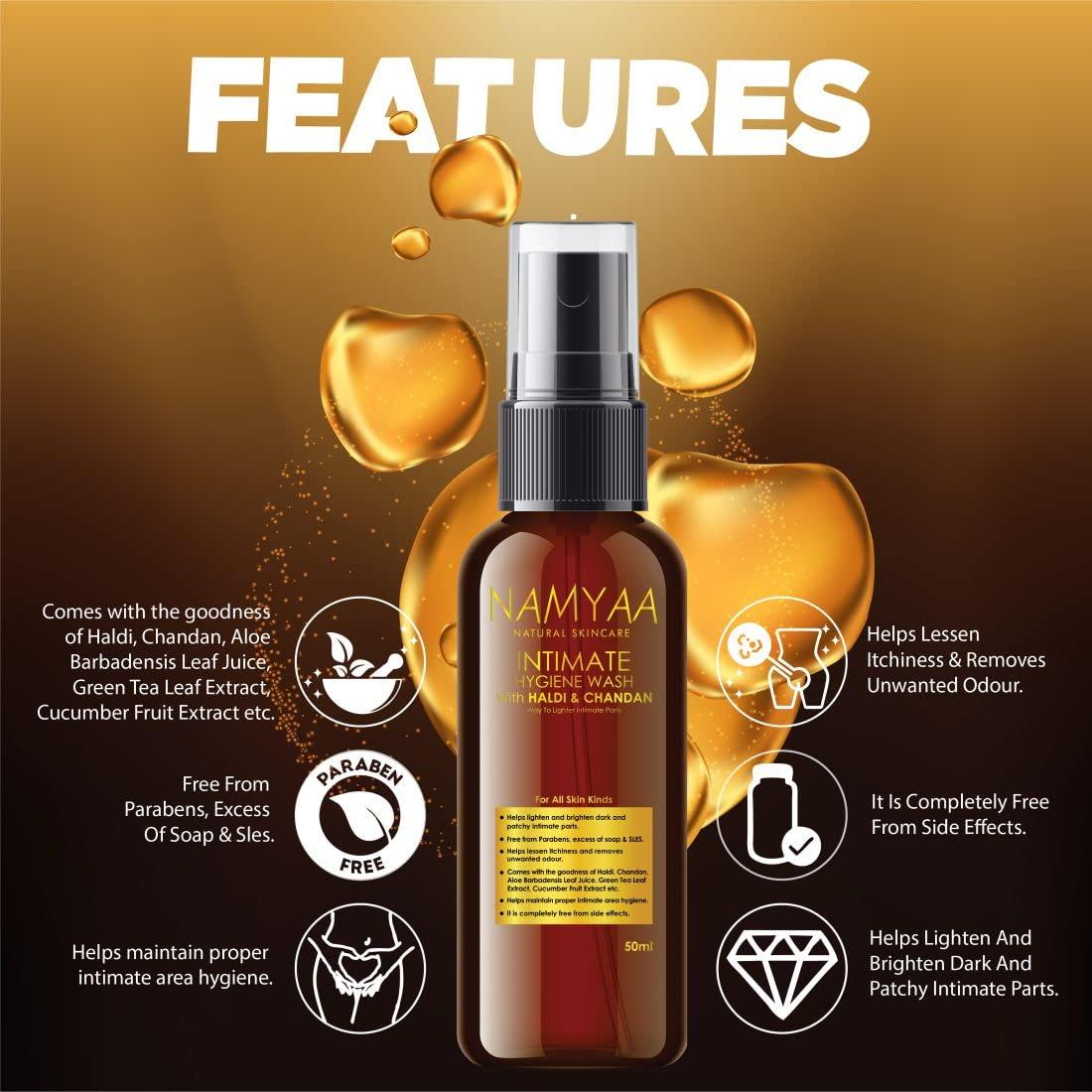 Namyaa Namyaa Haldi Chandan Intimate Hygiene Wash | With Germ and Odour Protection | pH Balanced 50ml