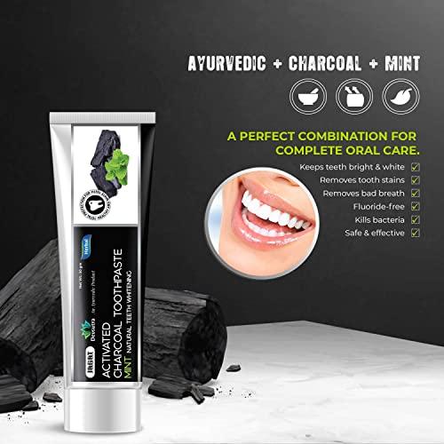 JAGAT Jagat Devsutra Dr. Trusted Ayurvedic HERBAL Activated Charcoal Toothpaste for Teeth Whitening - 100% Natural Formula with Mint Flavour, No Fluoride & Artificial Colours - Pack of 8 (100g x 8)