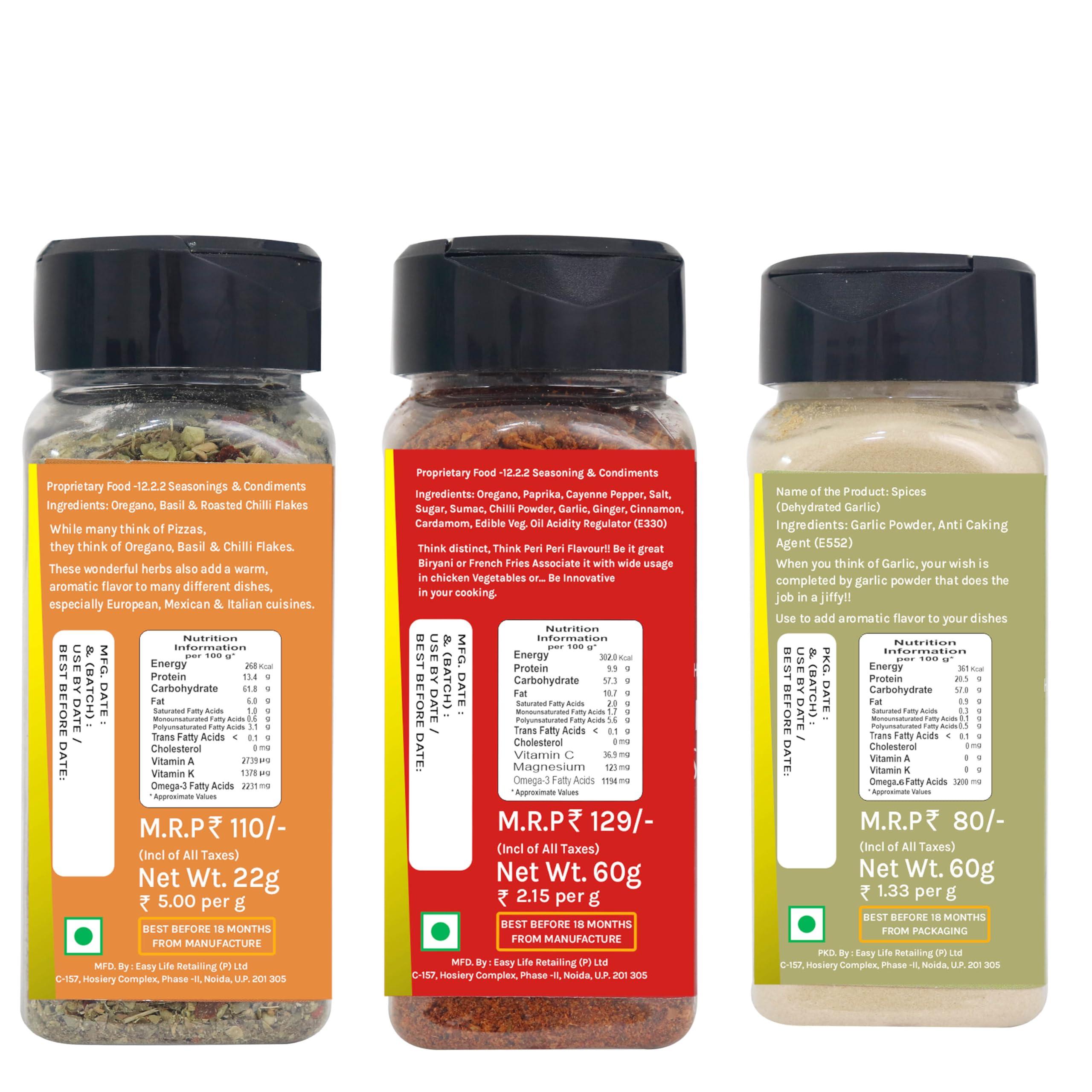 Easy Life Easy Life Pizza Seasoning 25g + Peri Peri Seasoning 75g + Garlic Powder 80g (Combo Pack of 3)